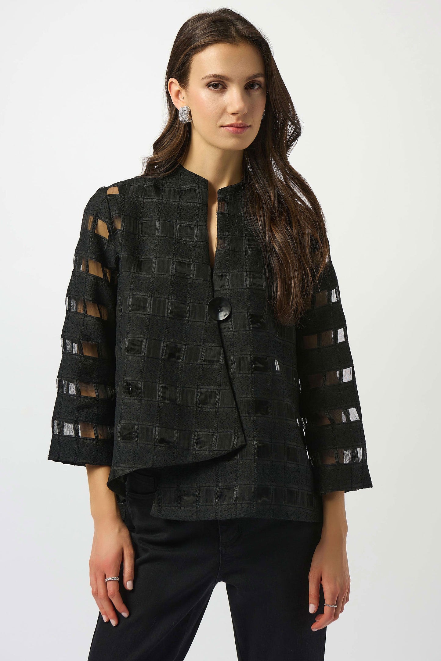 Joseph Ribkoff Novelty Checkered Print Swing Jacket Black 253199-11