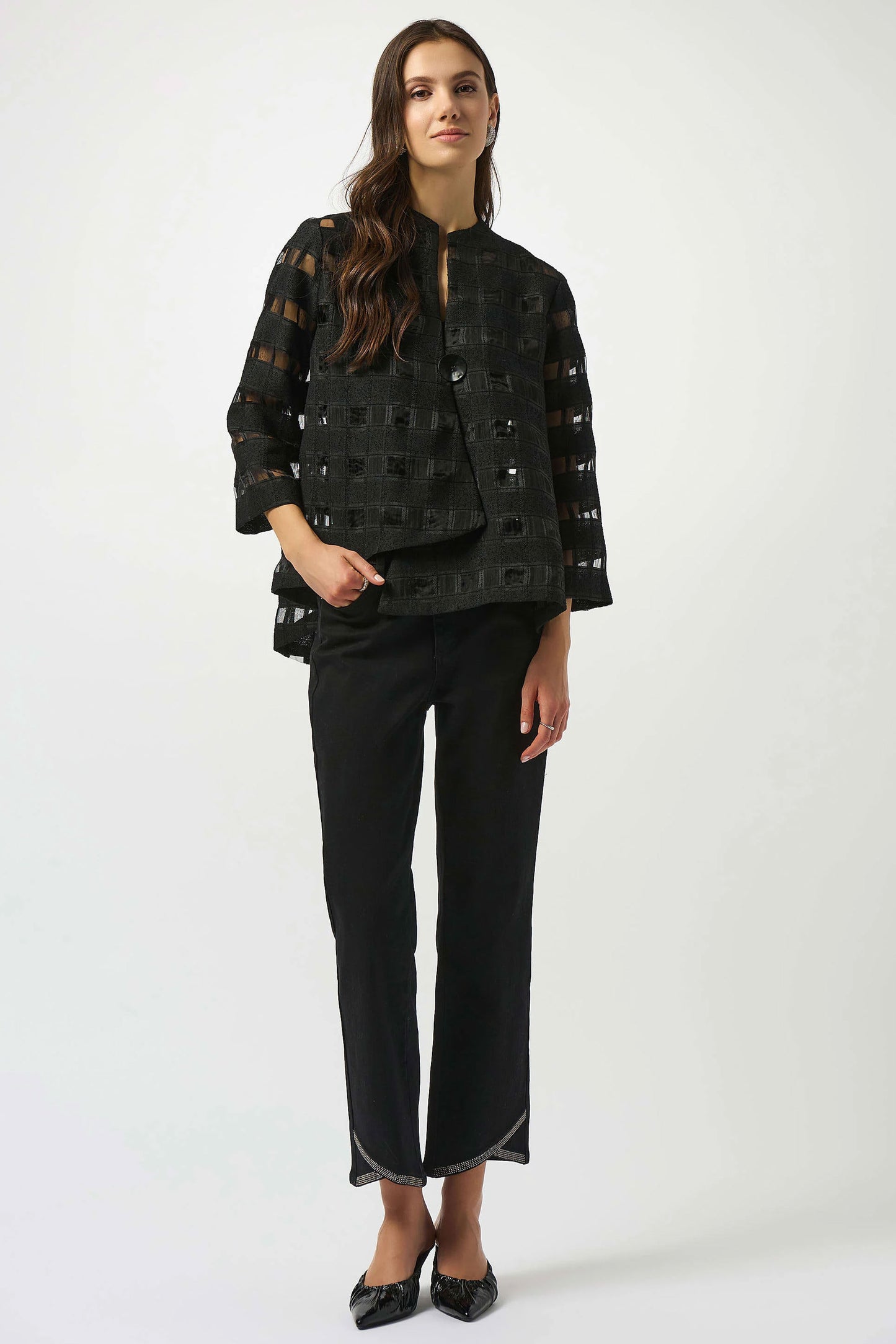 Joseph Ribkoff Novelty Checkered Print Swing Jacket Black 253199-11
