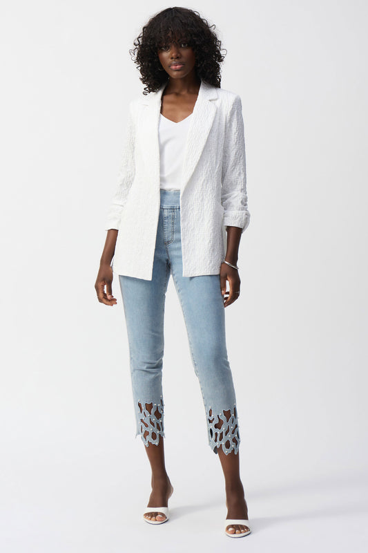 Joseph Ribkoff Woven Jacquard Boxy Blazer White 242034-12