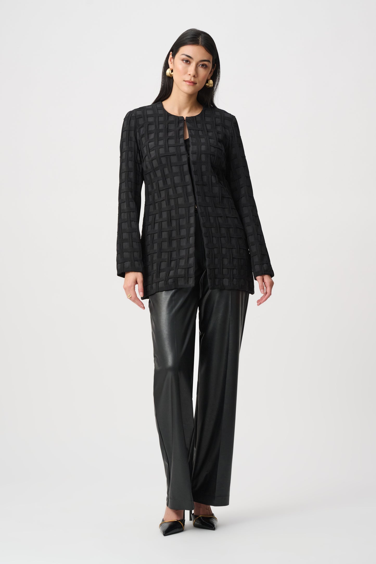 Joseph Ribkoff Textured Jacquard Collarless Jacket Black 263083