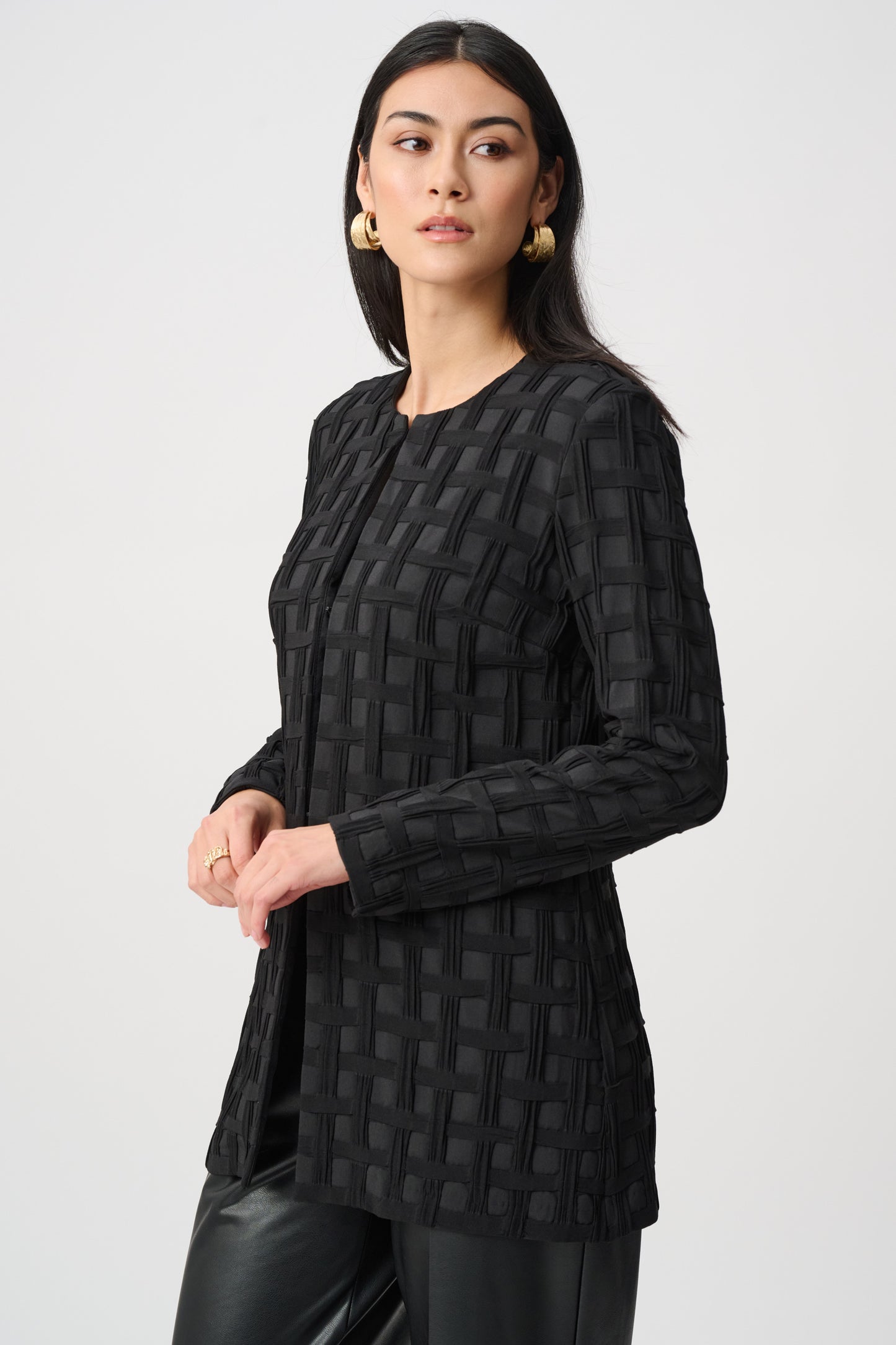 Joseph Ribkoff Textured Jacquard Collarless Jacket Black 263083