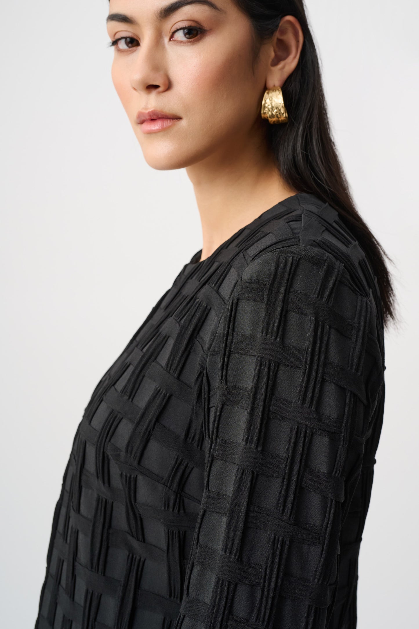 Joseph Ribkoff Textured Jacquard Collarless Jacket Black 263083