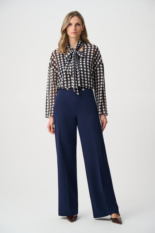 Joseph Ribkoff Chiffon Geometric-Print Tie-Neck Blouse Brown Multi 263102