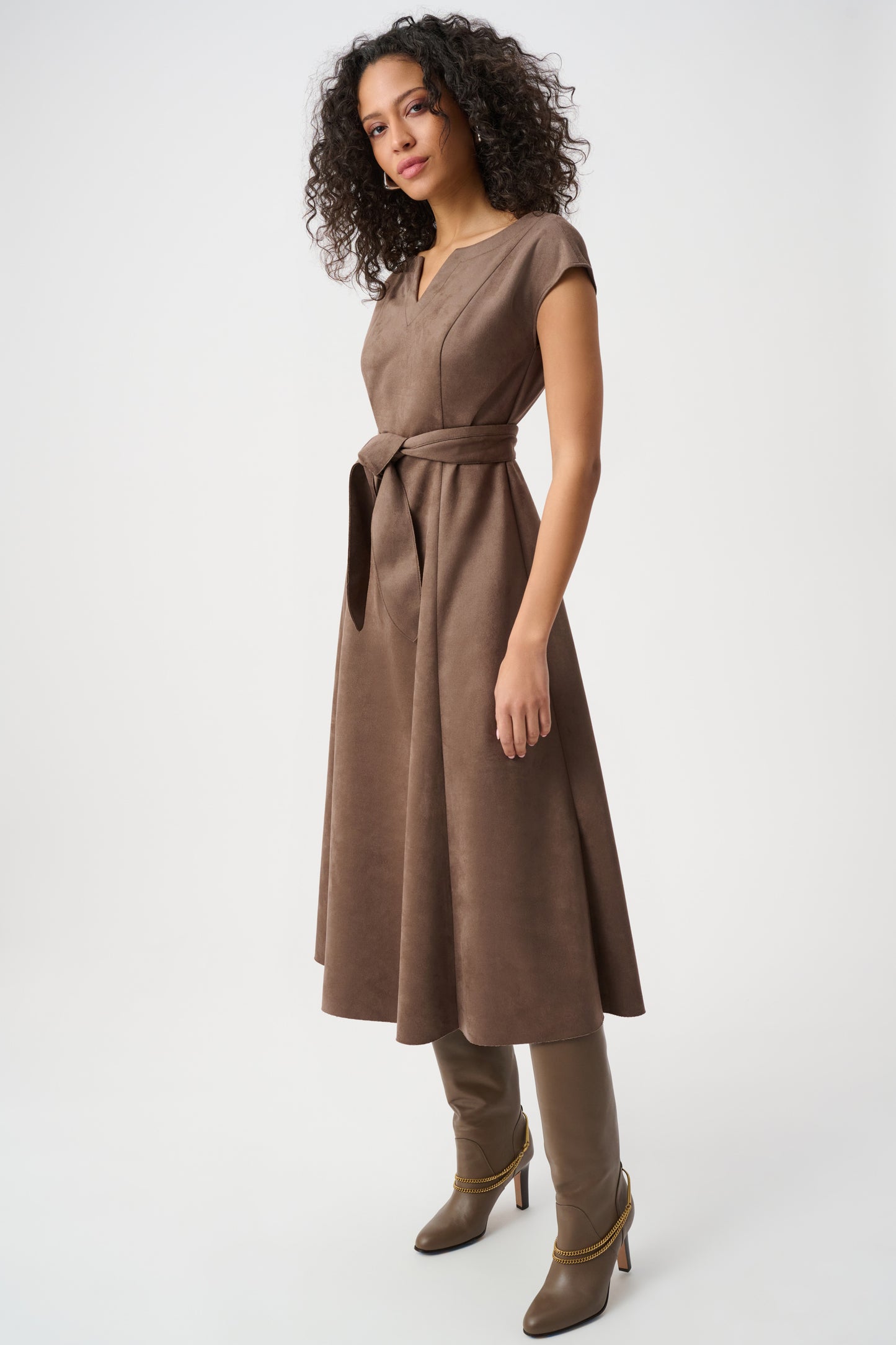 Joseph Ribkoff Scuba Suede Fit-and-Flare Dress Mink 263105