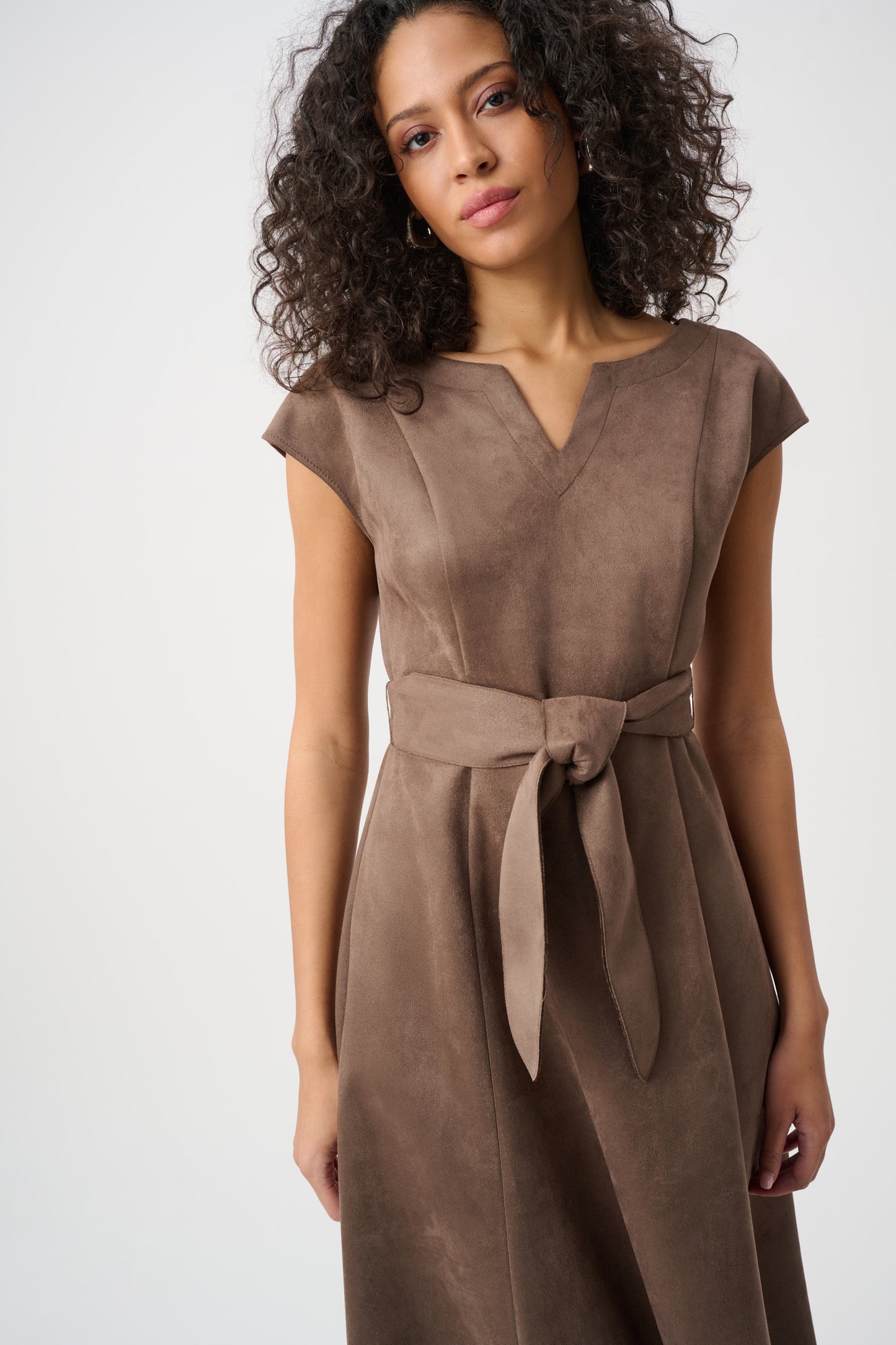 Joseph Ribkoff Scuba Suede Fit-and-Flare Dress Mink 263105