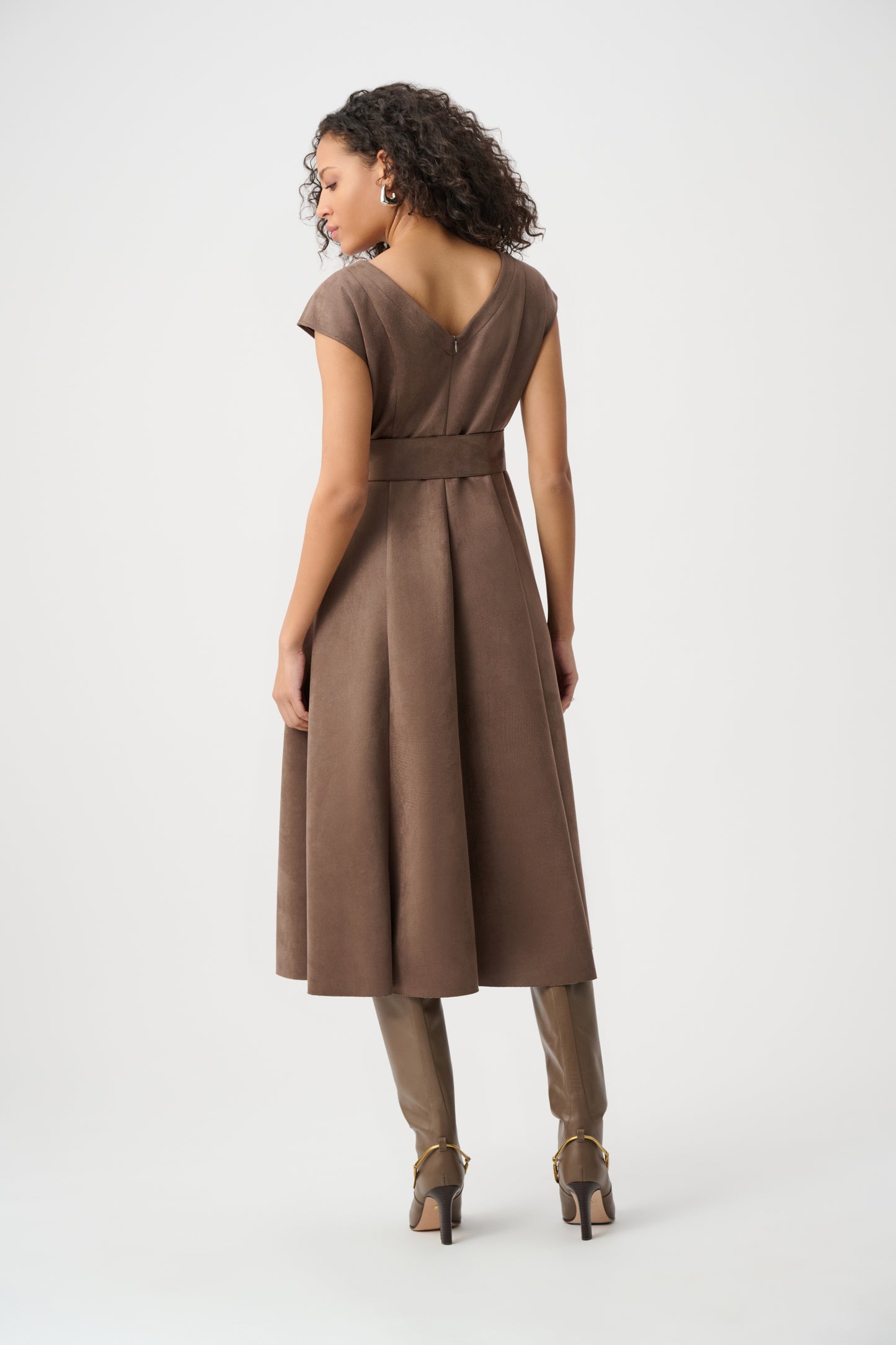 Joseph Ribkoff Scuba Suede Fit-and-Flare Dress Mink 263105