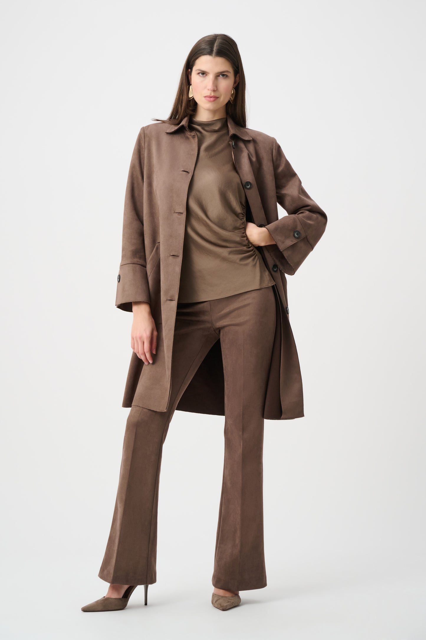Joseph Ribkoff Scuba Suede Straight Coat Mink 263146