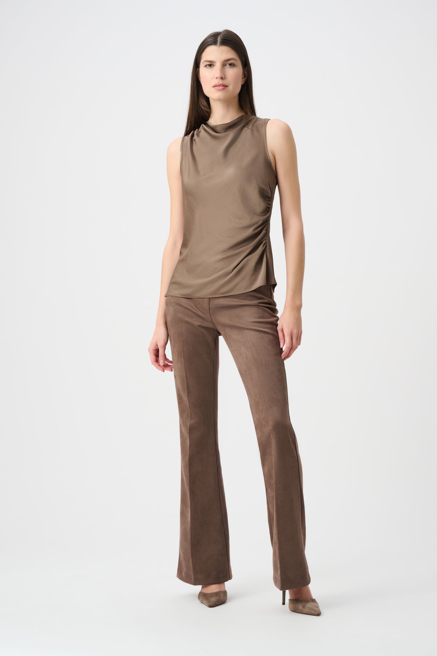 Joseph Ribkoff Scuba Suede Flared Pull-On Pants Mink 263160