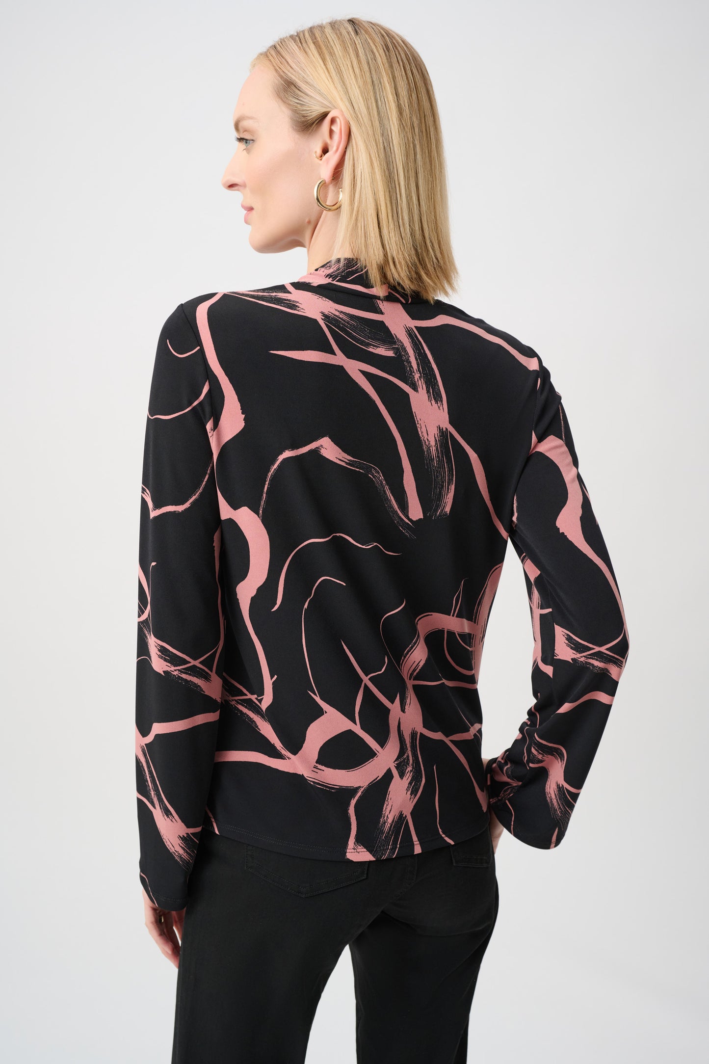 Joseph Ribkoff Silky Knit Abstract Print Straight Top Black/Pink 263166