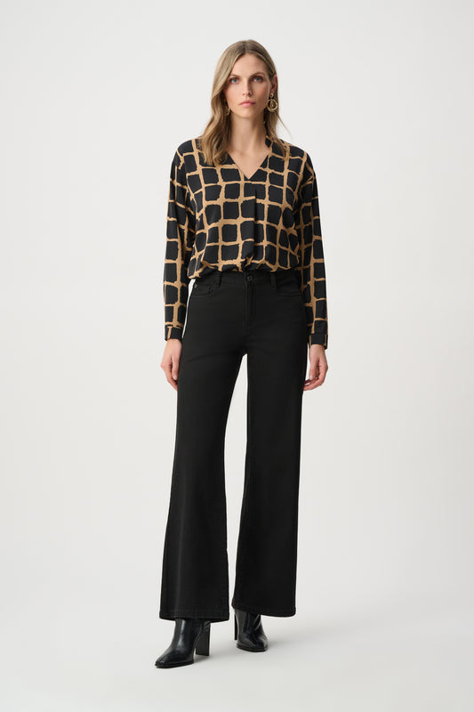 Joseph Ribkoff Recycled Woven Abstract Print Boxy Top Beige/Black 263169