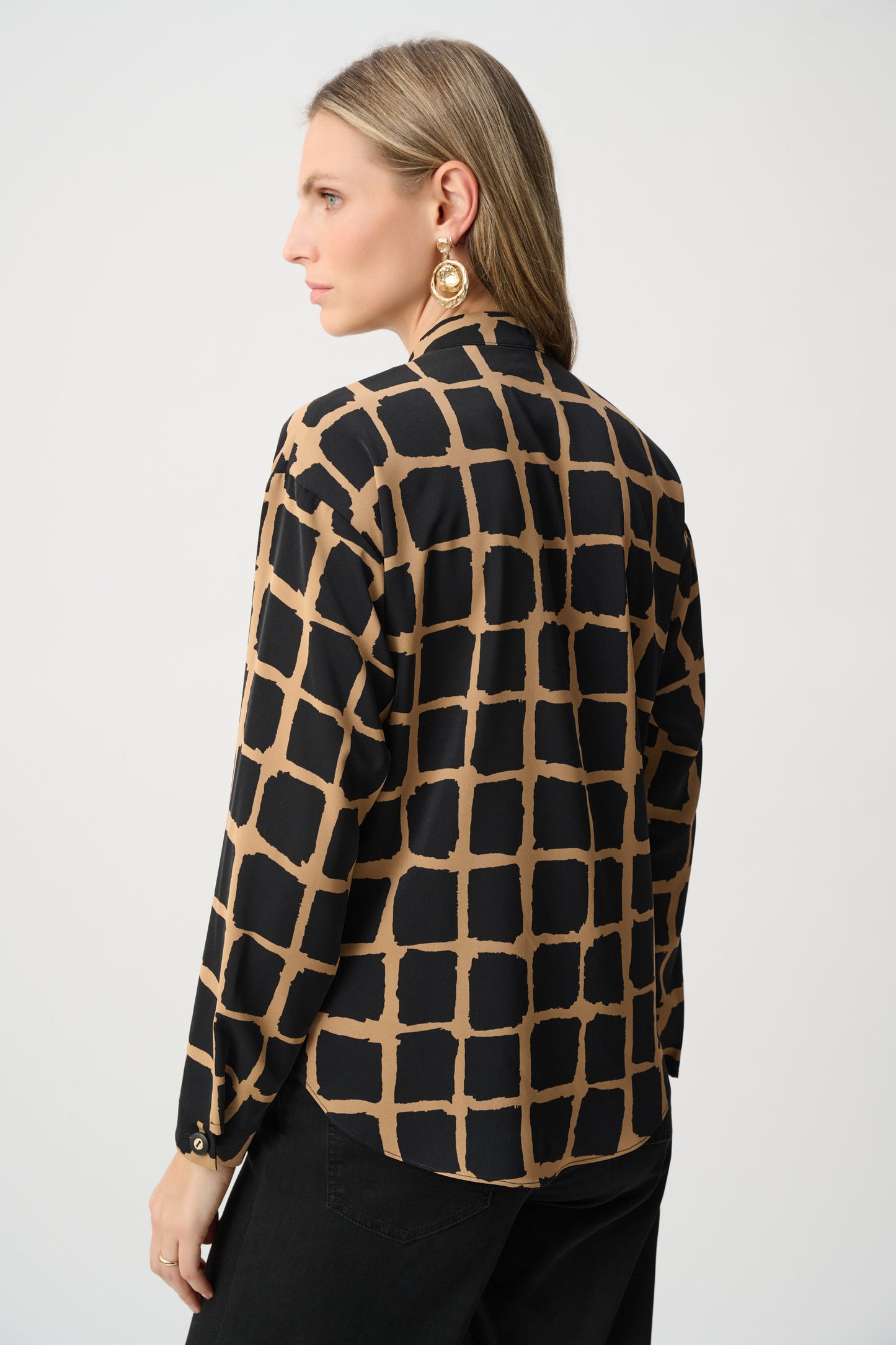 Joseph Ribkoff Recycled Woven Abstract Print Boxy Top Beige/Black 263169