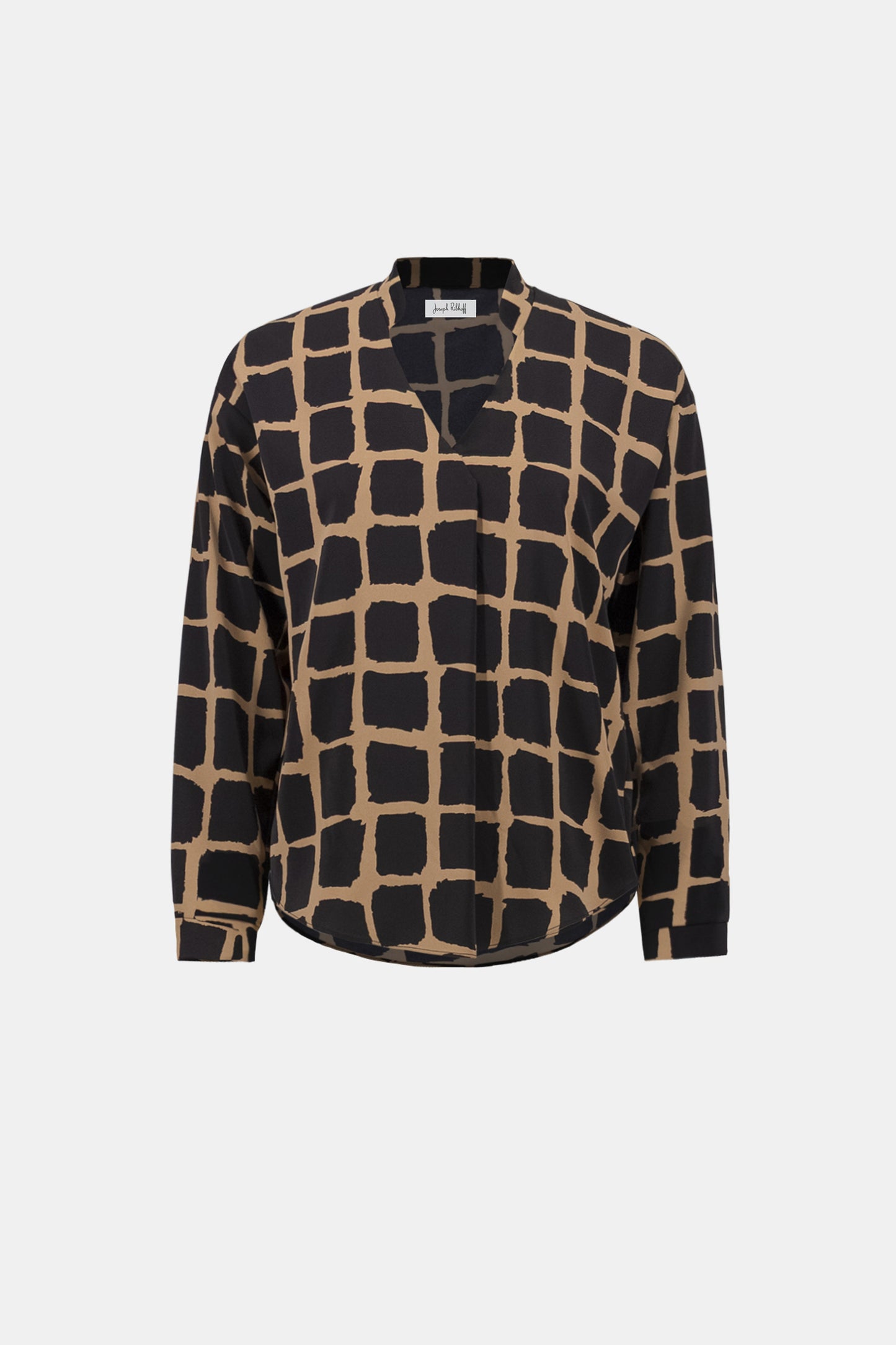 Joseph Ribkoff Recycled Woven Abstract Print Boxy Top Beige/Black 263169