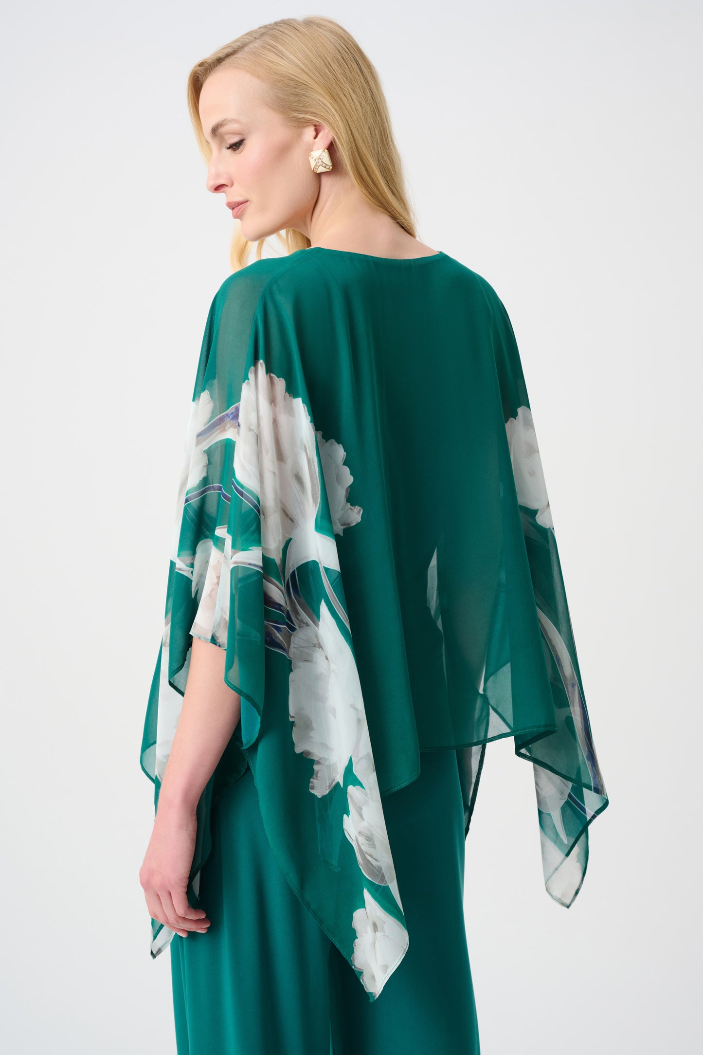 Joseph Ribkoff Signature Recycled Two Piece Chiffon Floral Print Poncho & Trouser Green/Multi 263730/221340