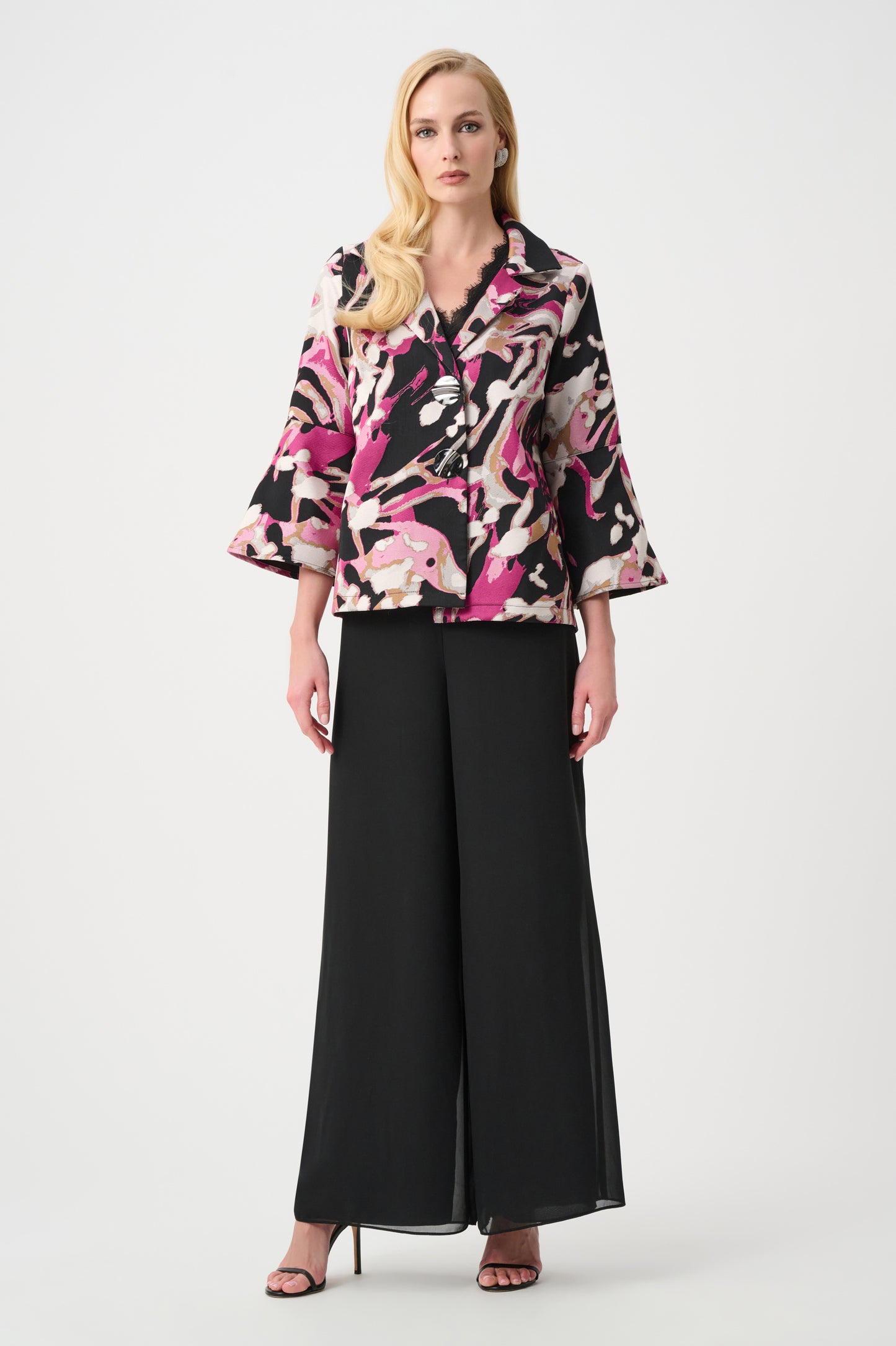 Joseph Ribkoff Signature | Jacquard Abstract Print Trapeze Jacket Black/Multi 263759
