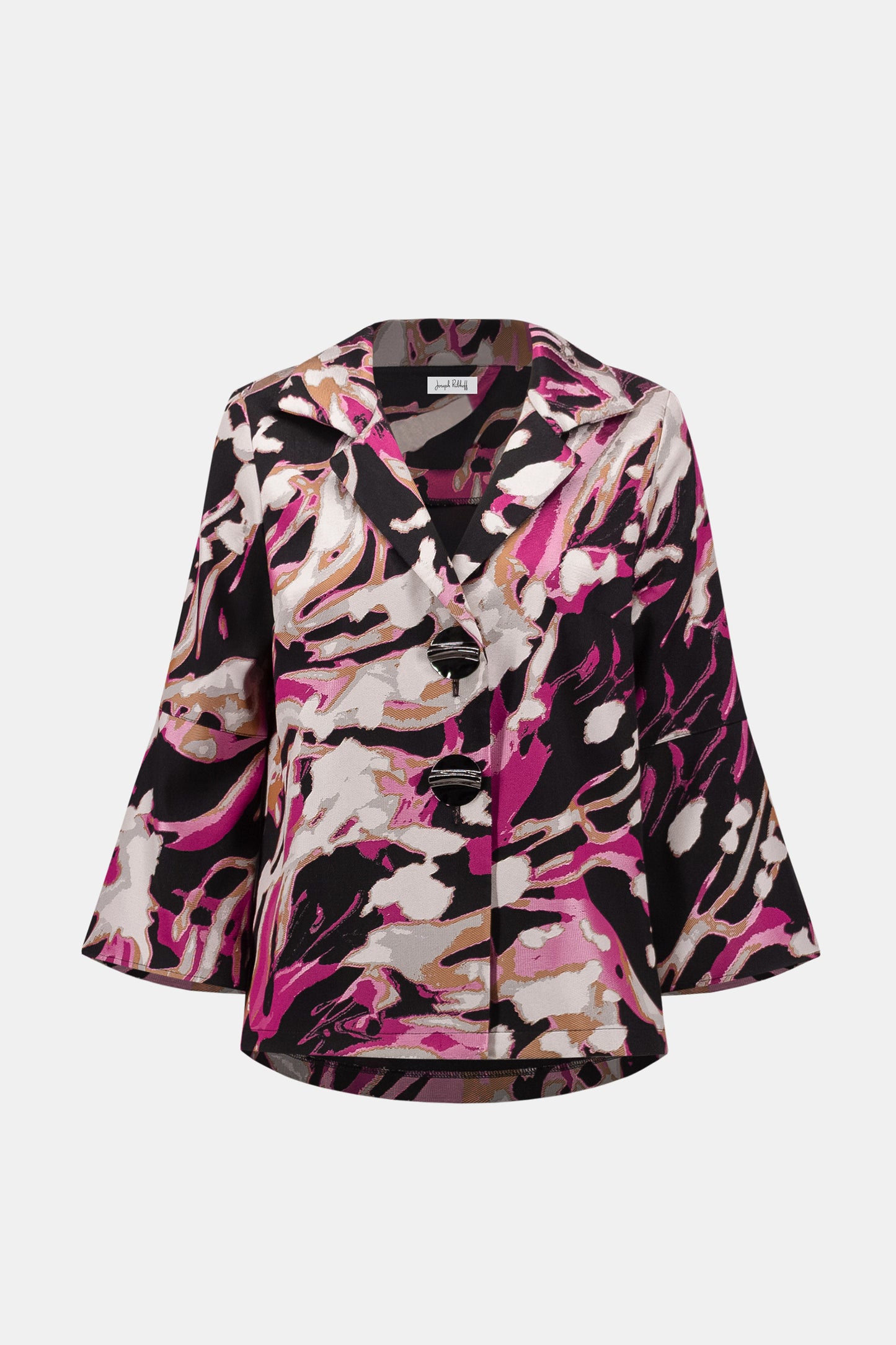 Joseph Ribkoff Signature | Jacquard Abstract Print Trapeze Jacket Black/Multi 263759