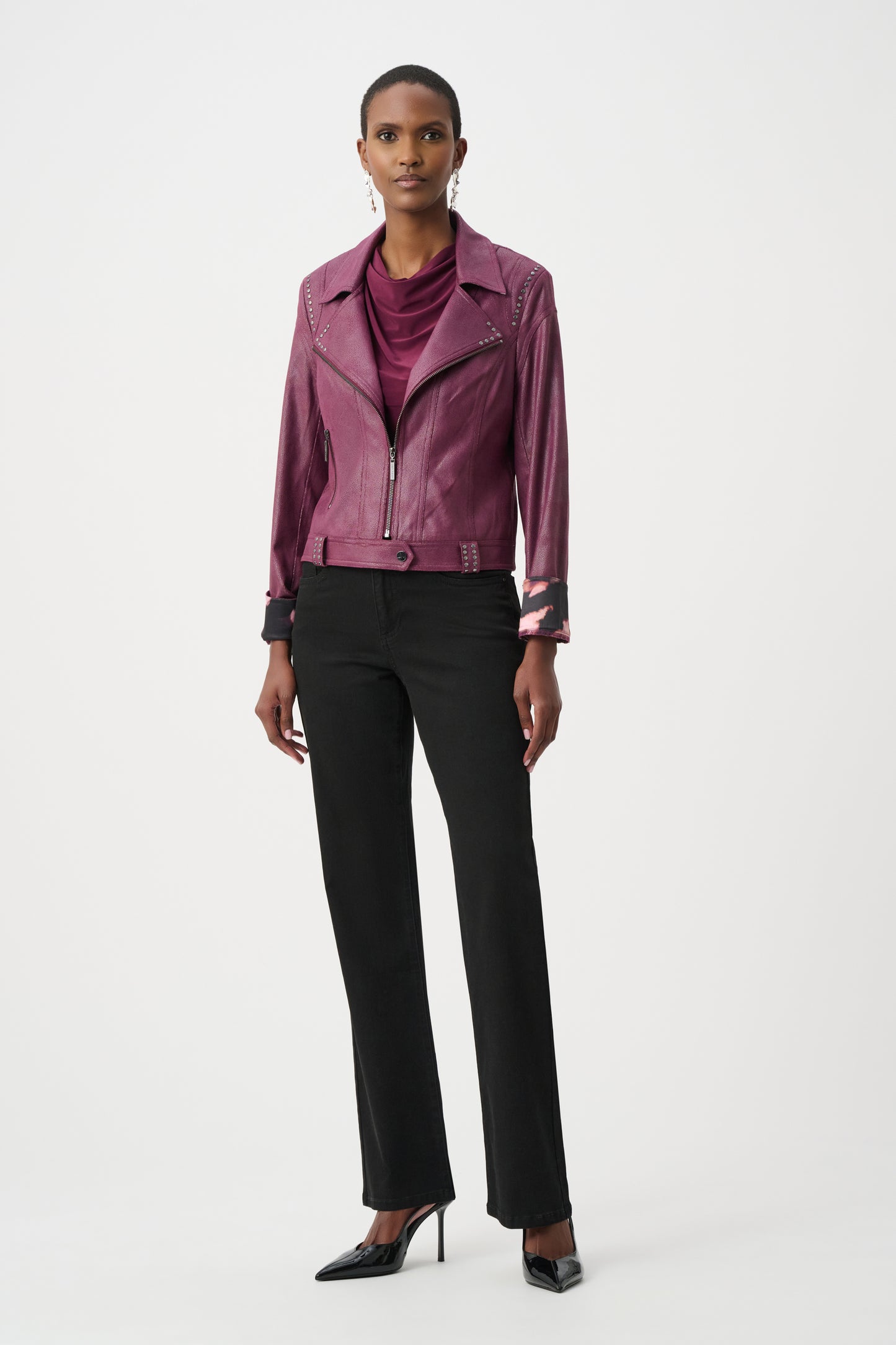 Joseph Ribkoff Foiled Faux Suede Fitted Jacket Elderberry 263907