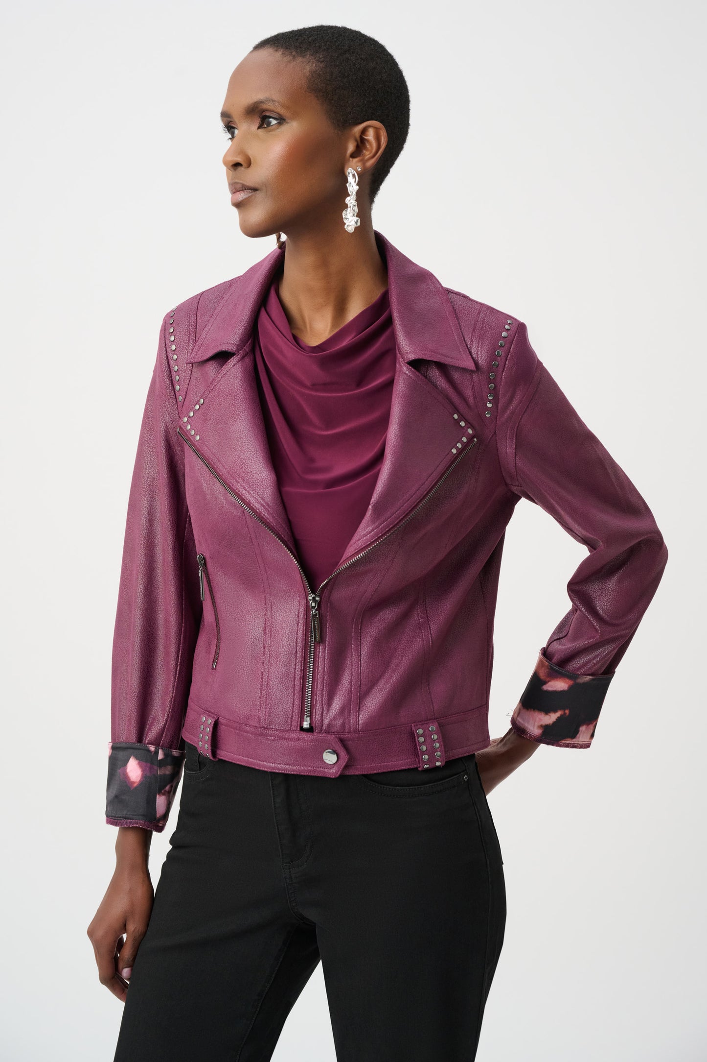 Joseph Ribkoff Foiled Faux Suede Fitted Jacket Elderberry 263907