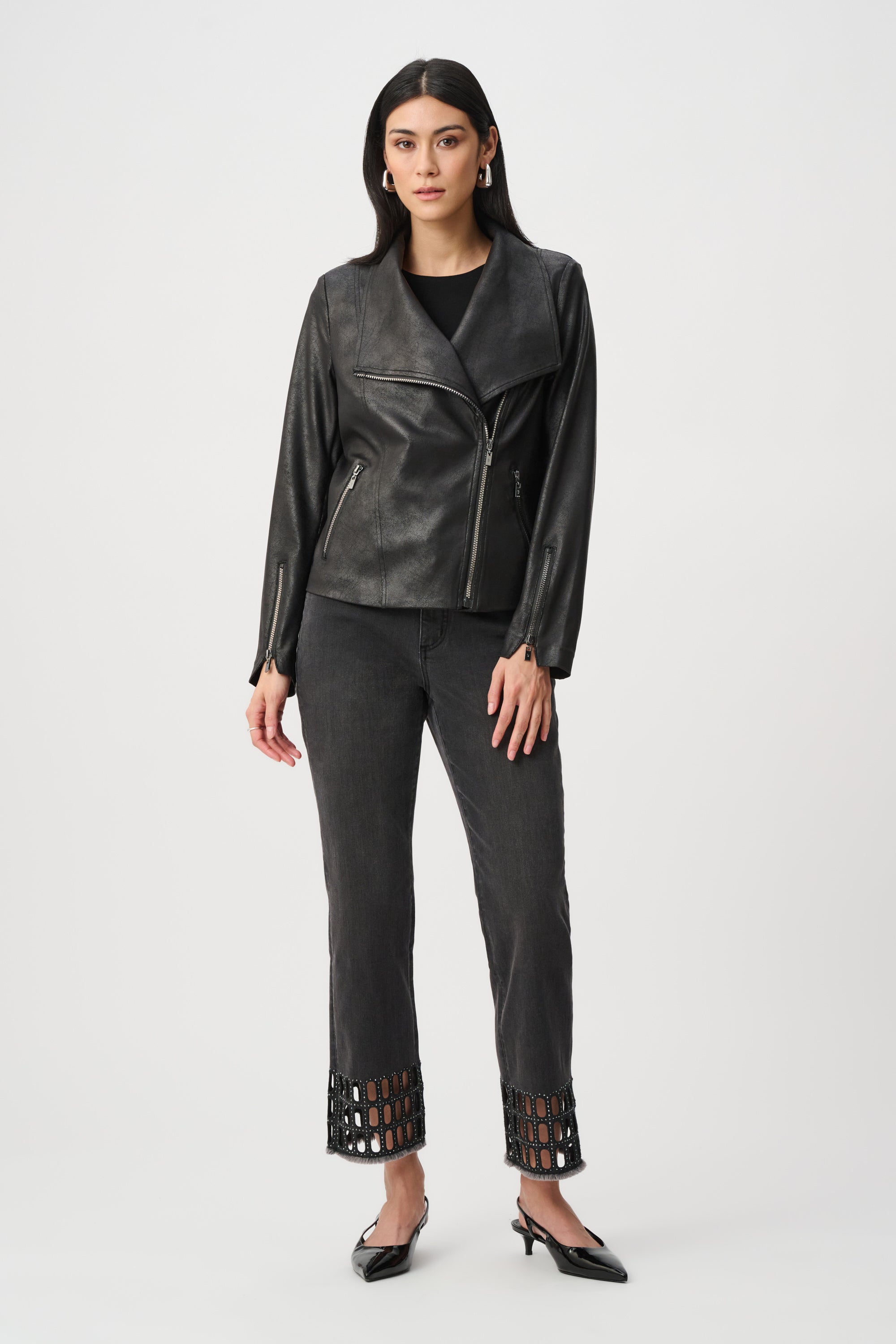 Joseph Ribkoff Foiled Knit Fitted Jacket Black 263908-11