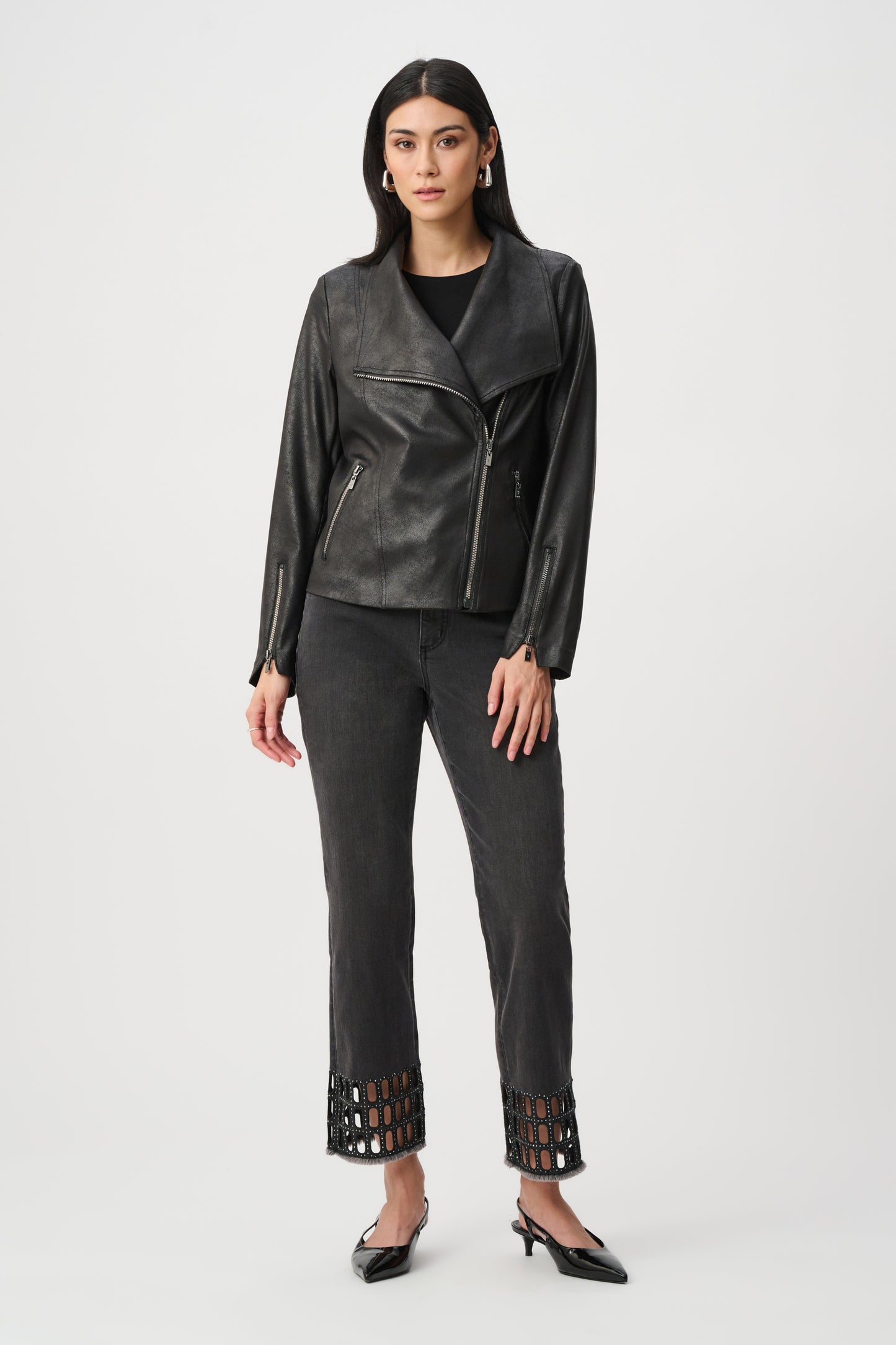 Joseph Ribkoff Foiled Knit Fitted Jacket Black 263908-11