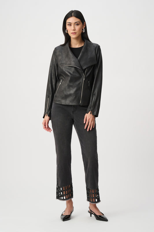 Joseph Ribkoff Foiled Knit Fitted Jacket Black 263908-11