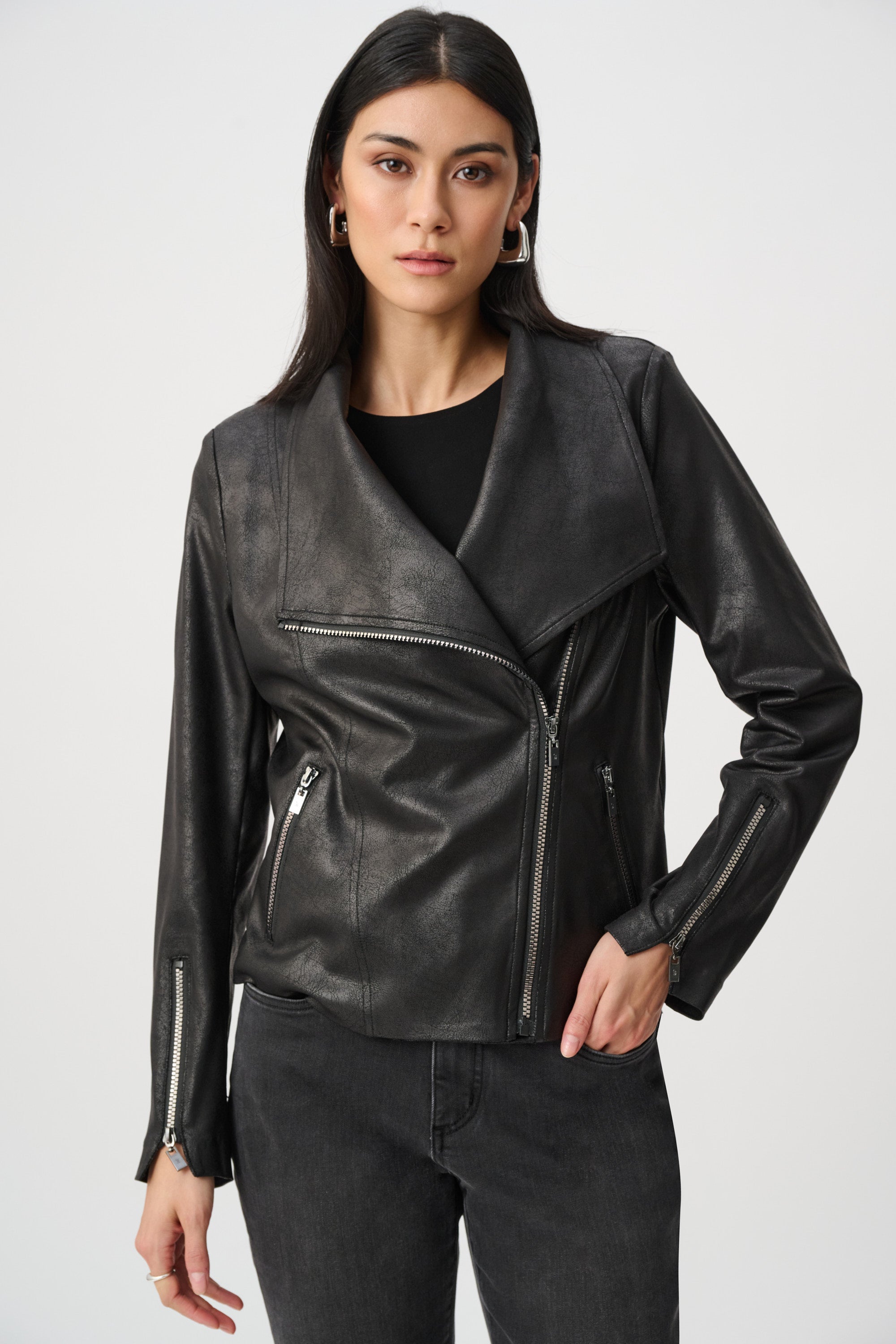 Joseph Ribkoff Foiled Knit Fitted Jacket Black 263908-11