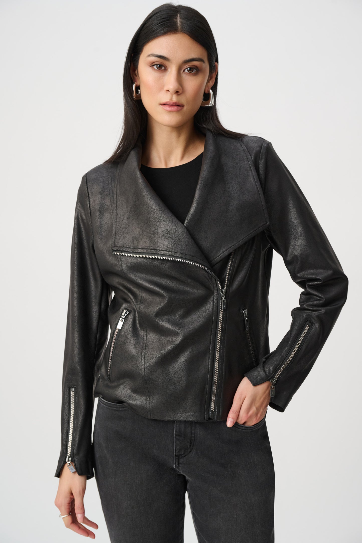 Joseph Ribkoff Foiled Knit Fitted Jacket Black 263908-11