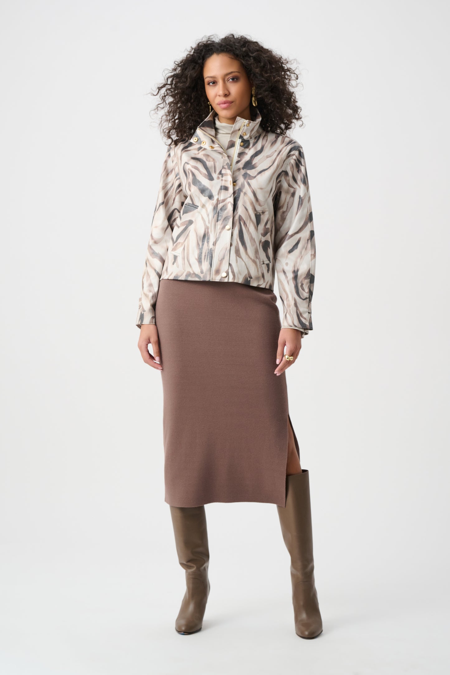 Joseph Ribkoff Foiled Faux Suede Animal Print Jacket Beige/Multi 263944