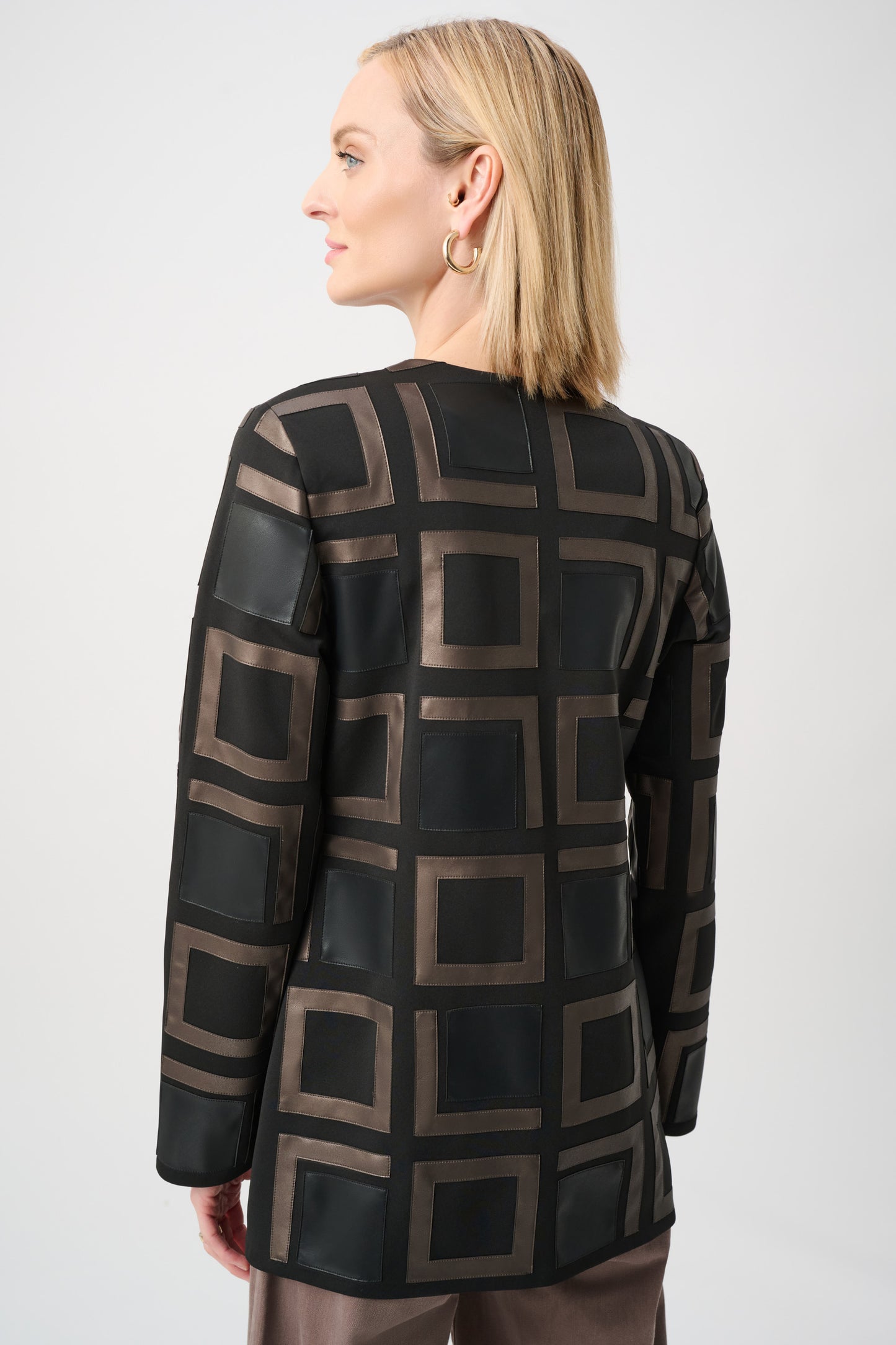 Joseph Ribkoff Leatherette and Scuba Collarless Two-Tone Jacket Black/Multi 263963