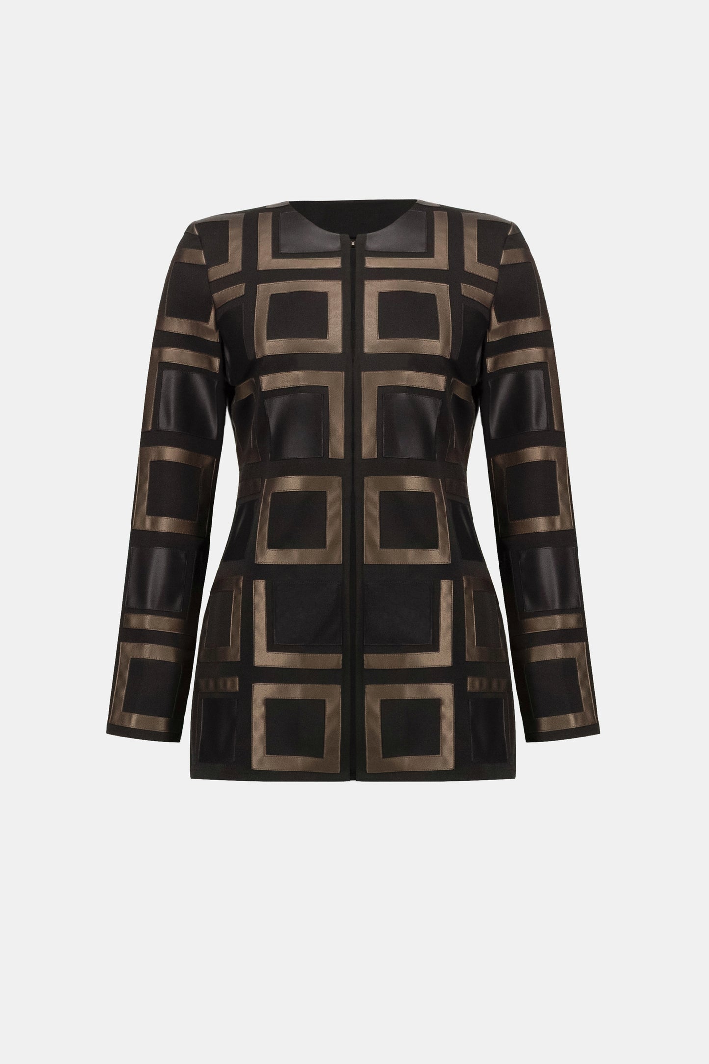 Joseph Ribkoff Leatherette and Scuba Collarless Two-Tone Jacket Black/Multi 263963