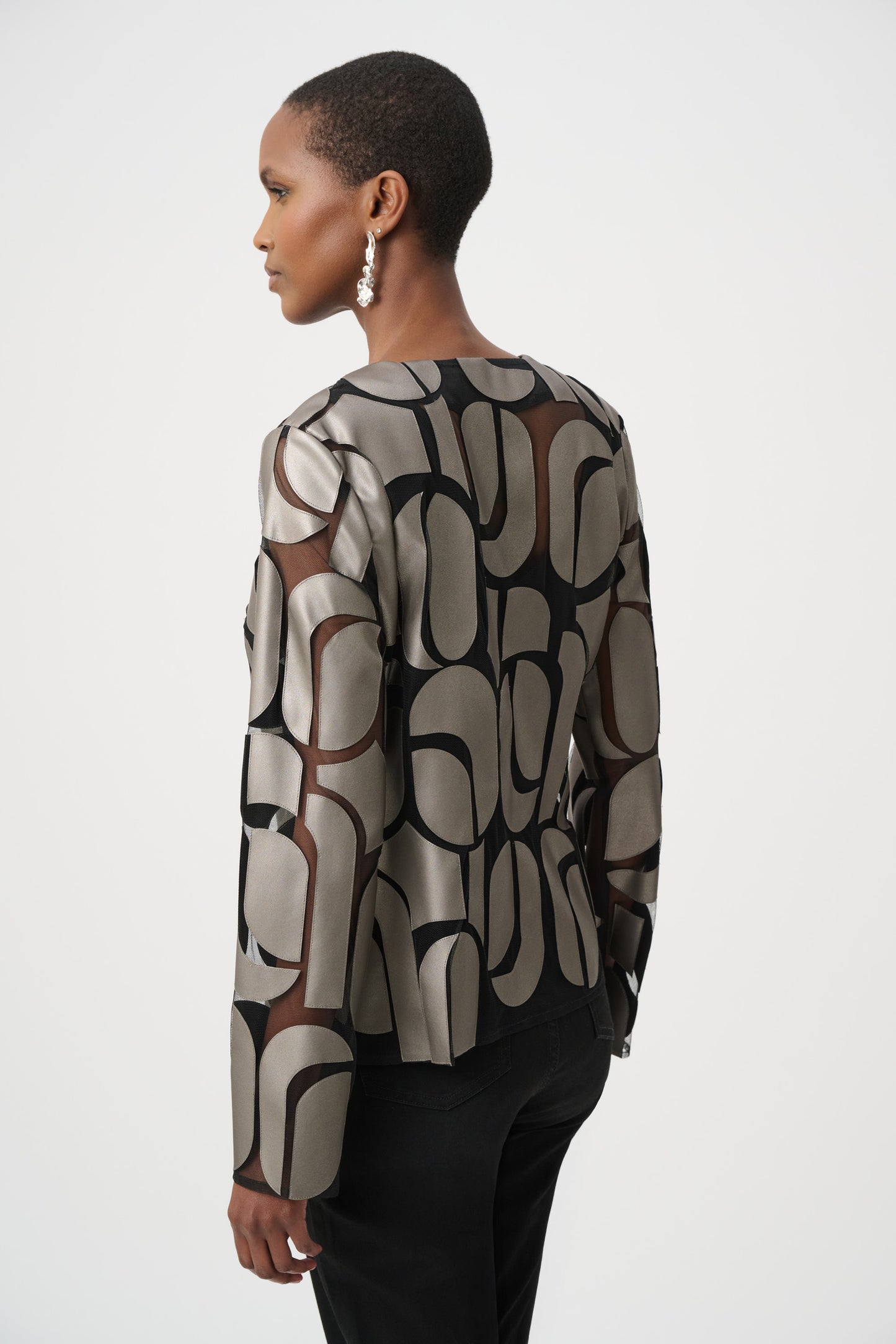 Joseph Ribkoff Leatherette And Mesh Embroidered Jacket Gunmetal/Black 263964