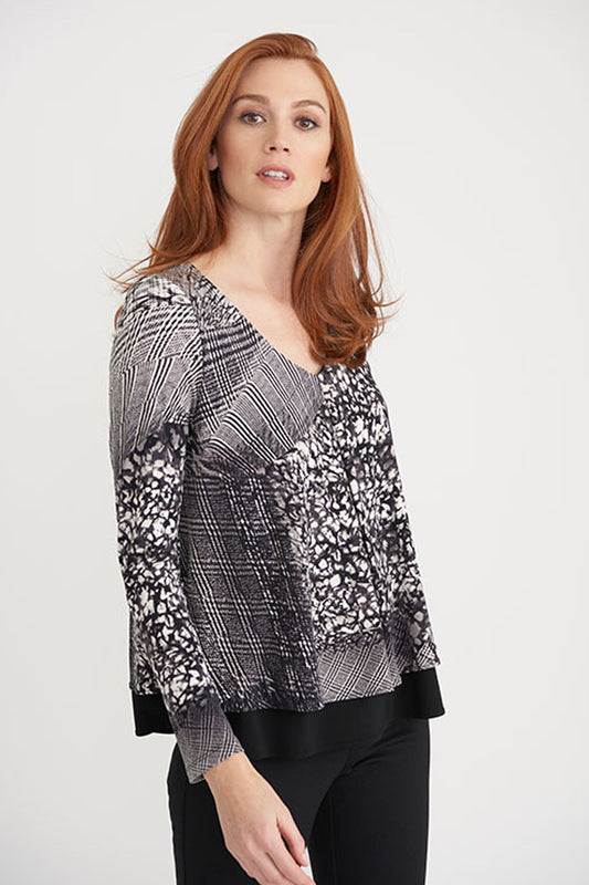 Joseph Ribkoff Crosshatch Graphic Top Black/Vanilla 203354