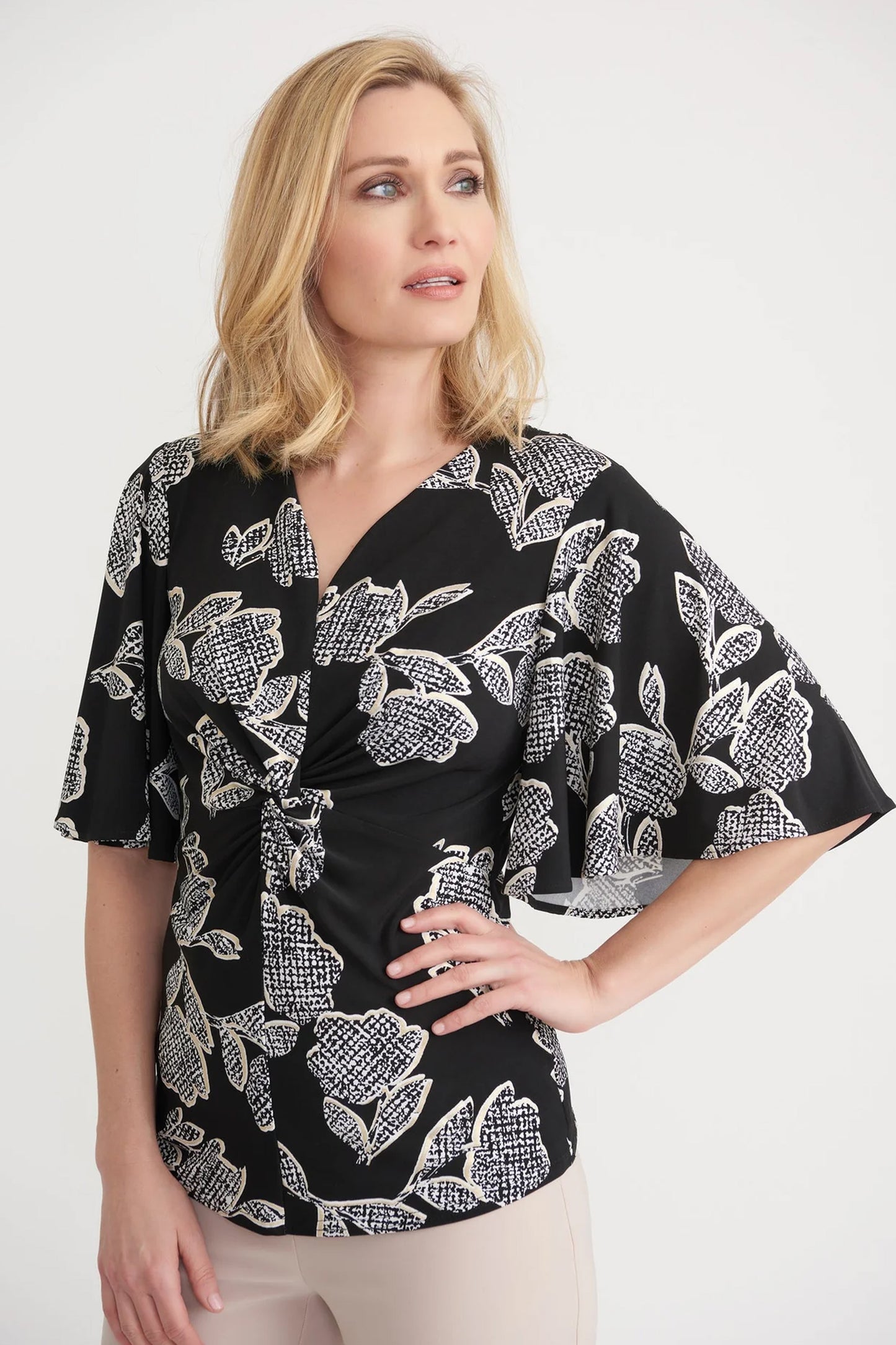 Joseph Ribkoff Floral Print Top Black/Vanilla 203508