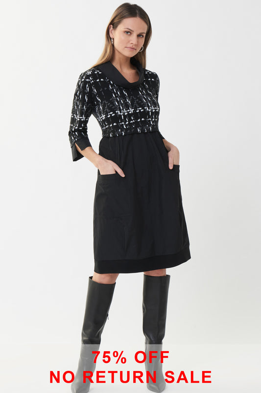 Joseph Ribkoff Checked Cowl Neck Dress Black/White 223232-1874