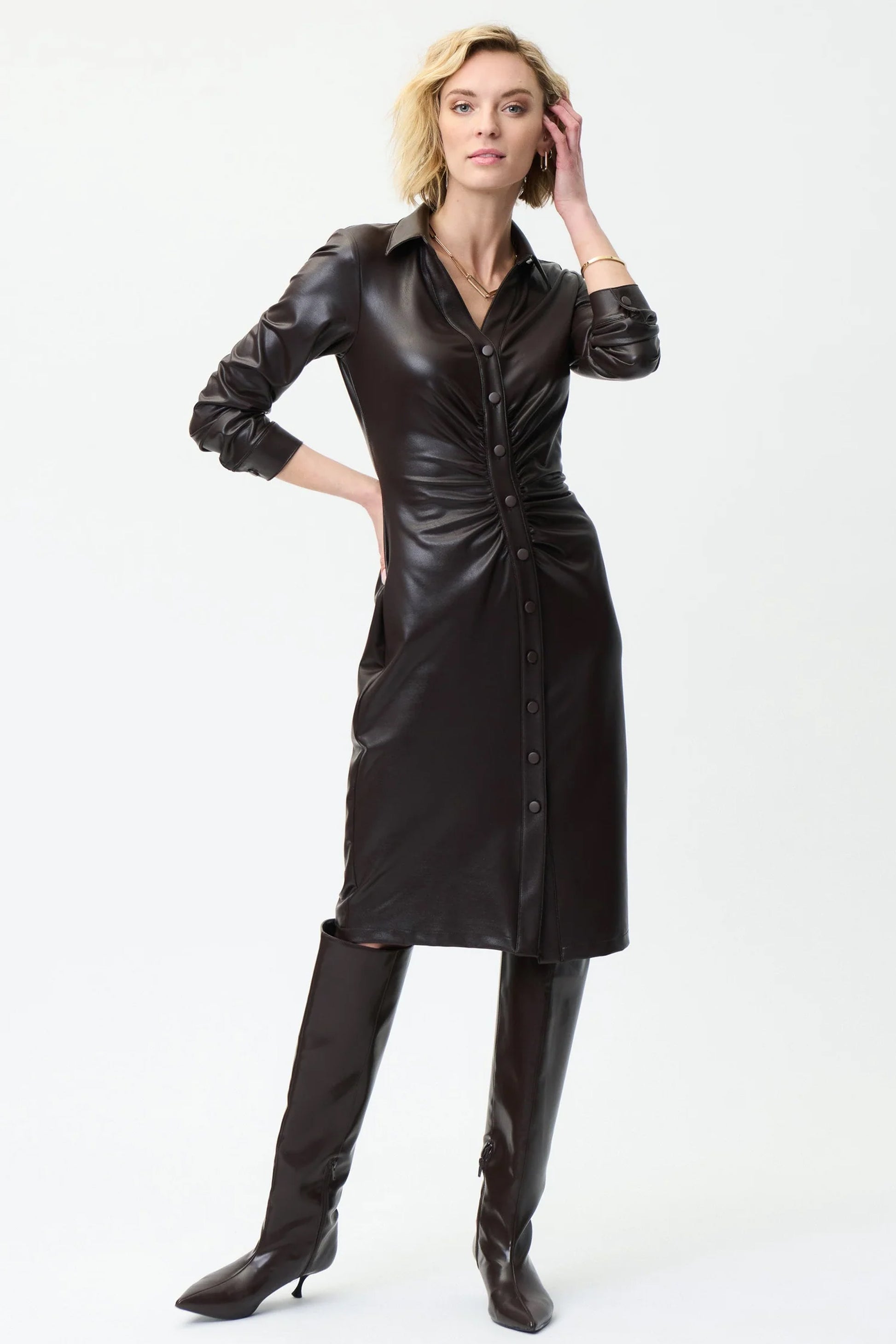 Joseph Ribkoff Faux Leather Shirt Dress Black 224097-11 Bentleys Banchory Joseph Ribkoff Faux Leather Shirt Dress Black 224097-11 Bentleys Banchory