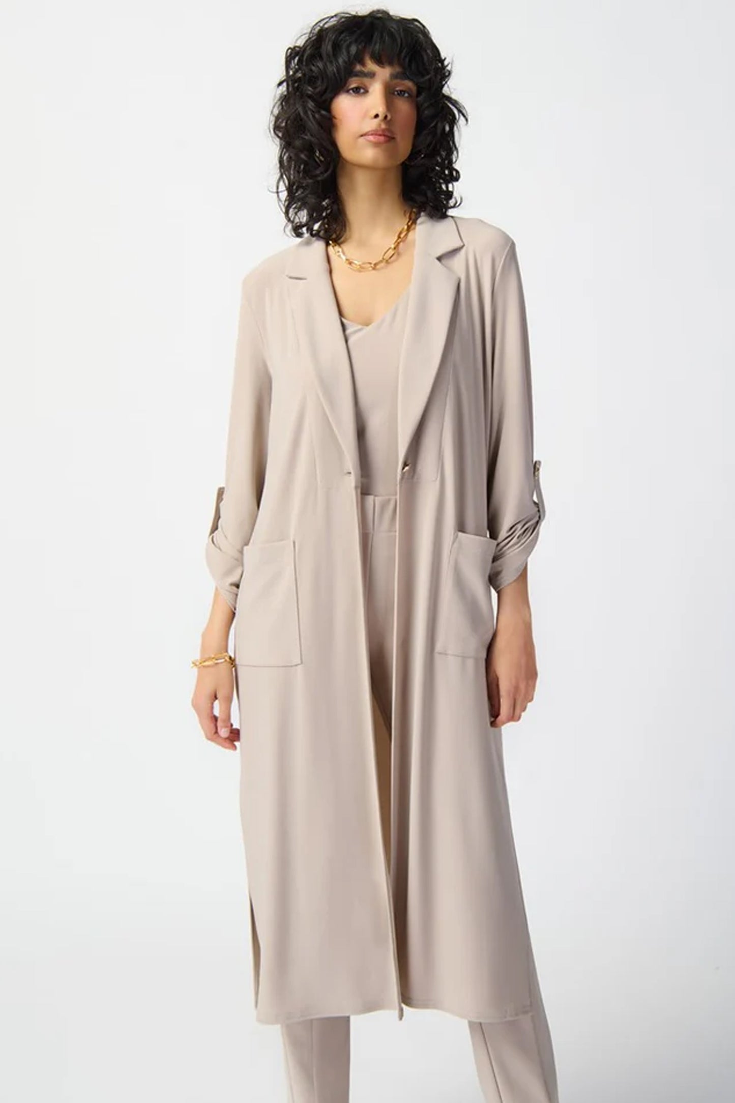 Joseph Ribkoff Silky Knit Duster Coat Dune 241100-3976