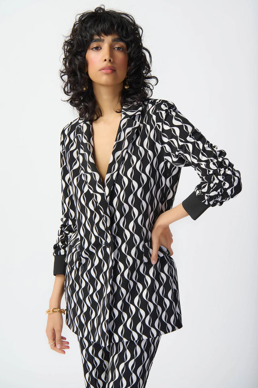 Joseph Ribkoff Geometric Print Silky Knit Blazer Black/Off White 241147-3882