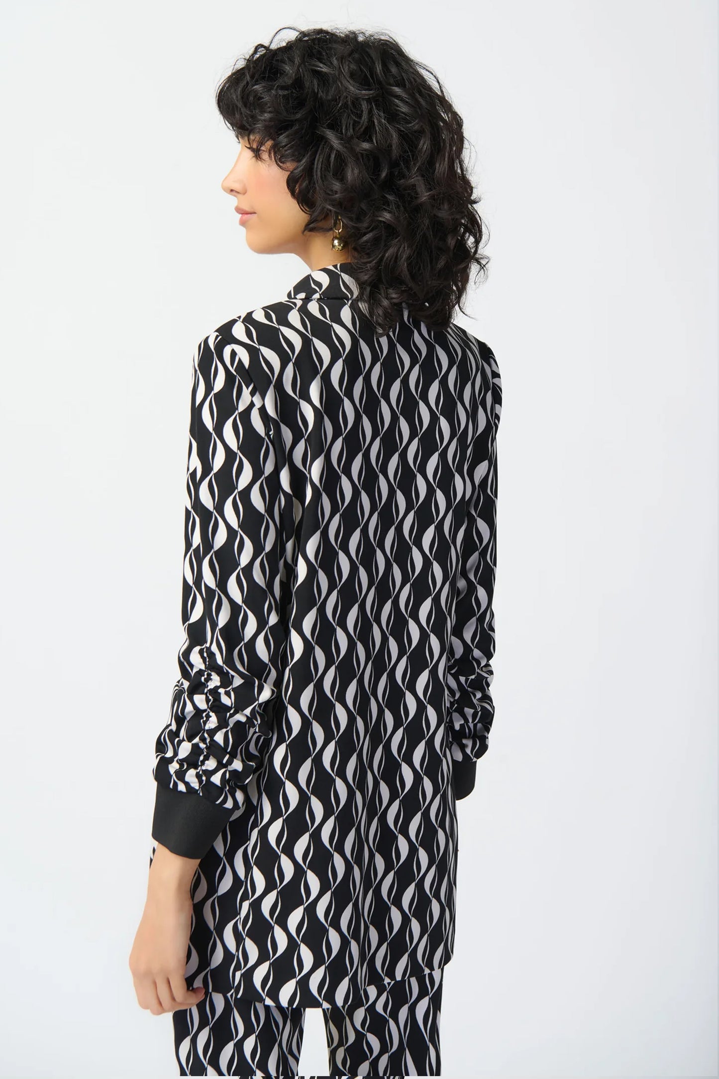 Joseph Ribkoff Geometric Print Silky Knit Blazer Black/Off White 241147-3882