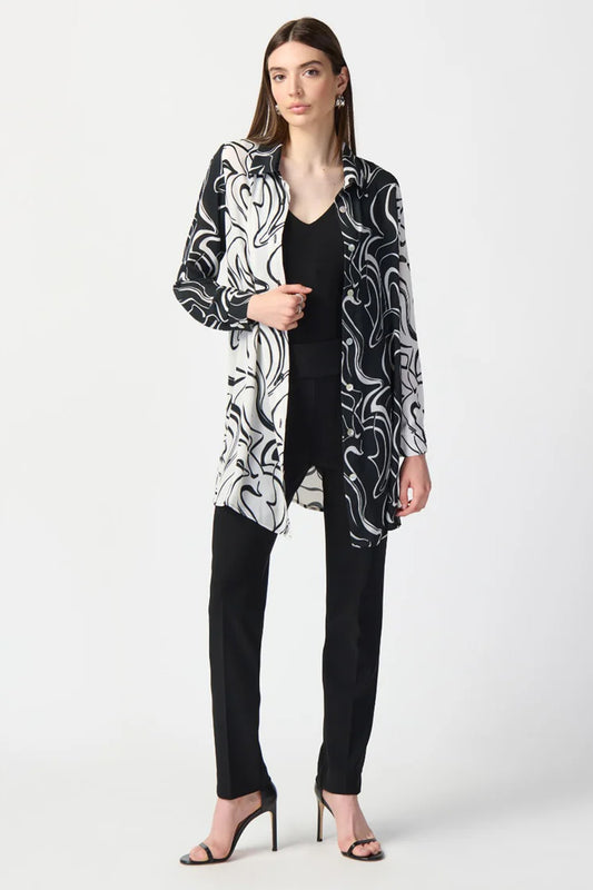 Joseph Ribkoff Abstract Print Georgette Blouse Vanilla/Black 241250-1846