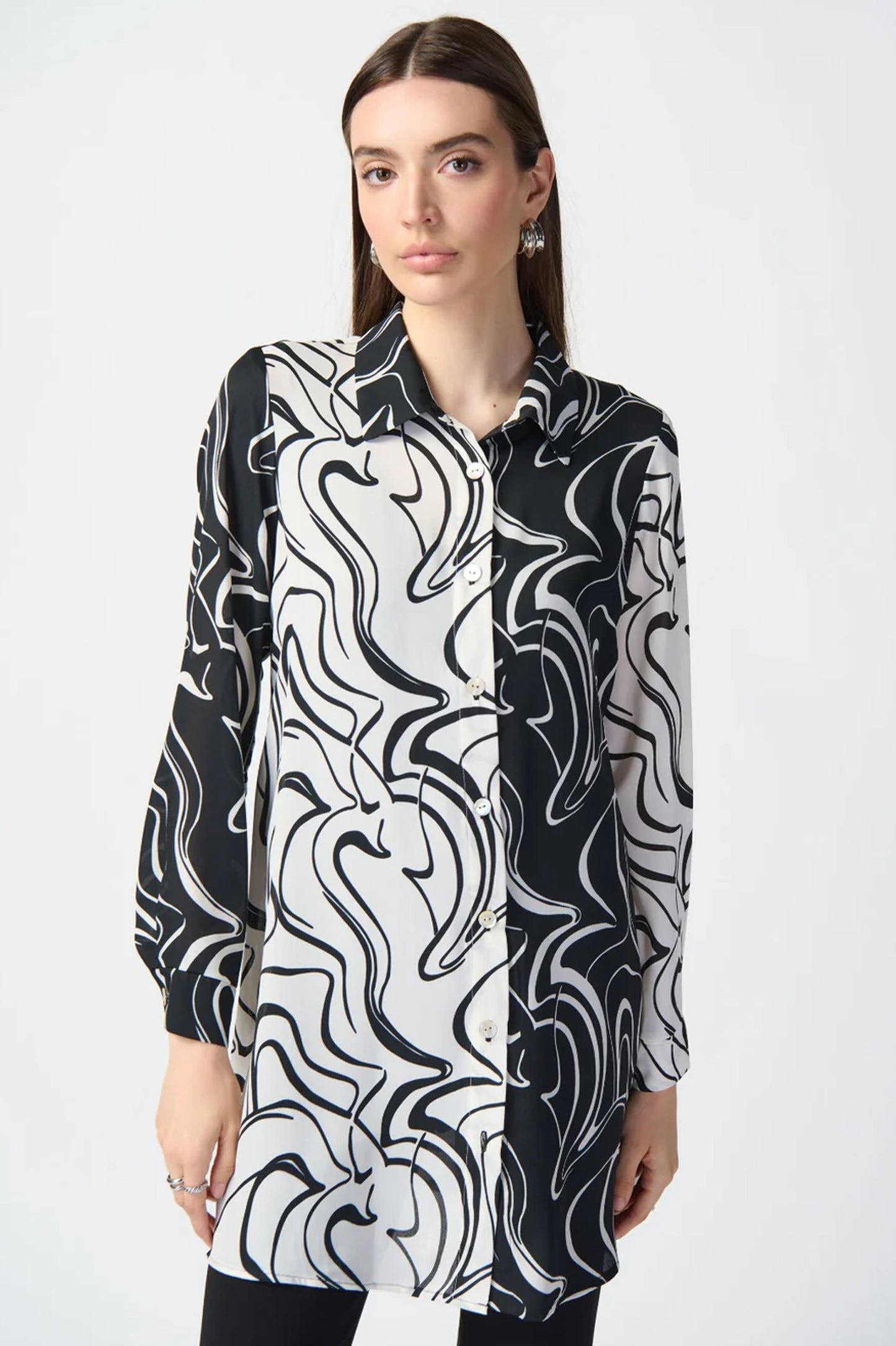 Joseph Ribkoff Abstract Print Georgette Blouse Vanilla/Black 241250-1846