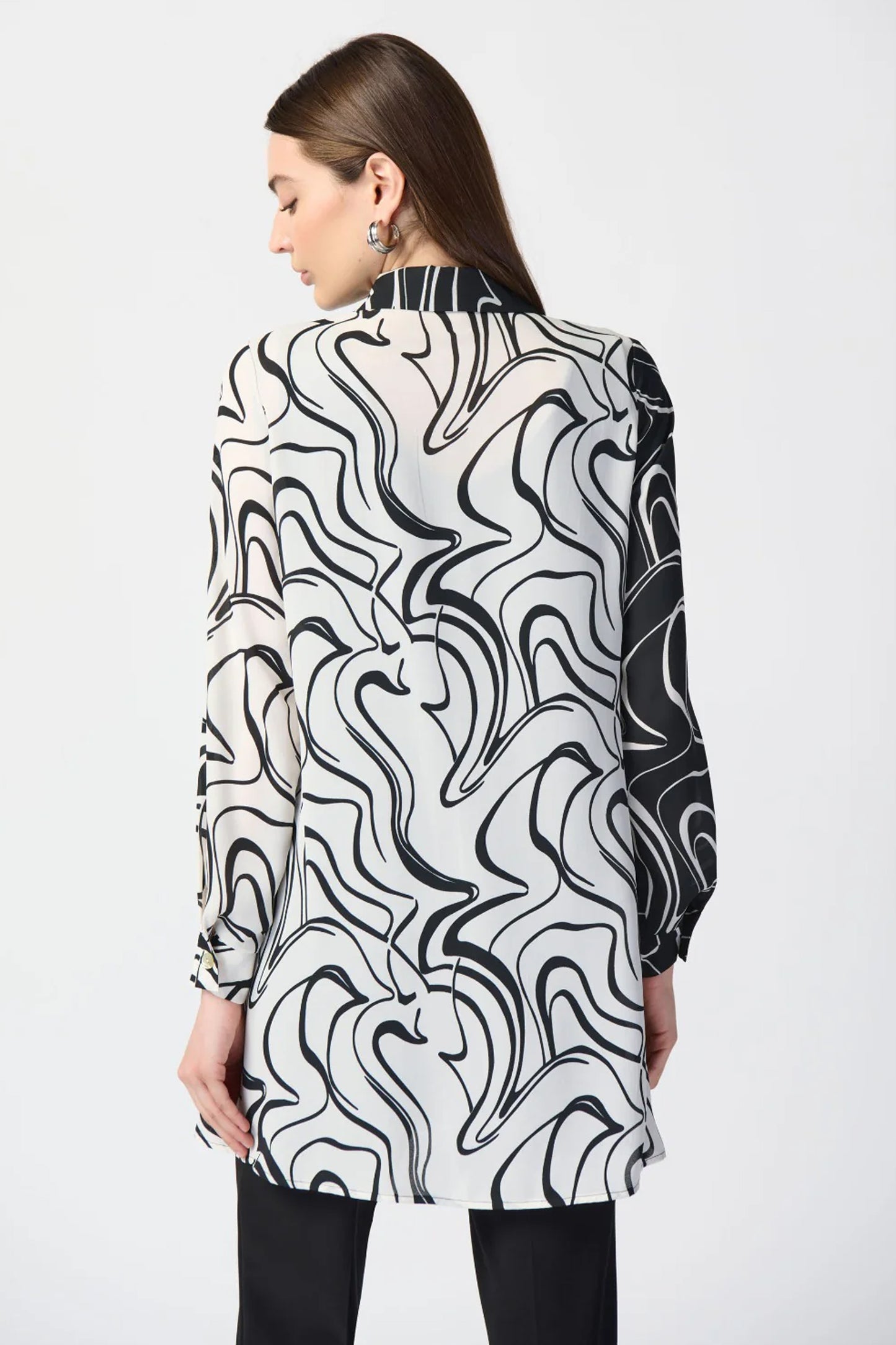 Joseph Ribkoff Abstract Print Georgette Blouse Vanilla/Black 241250-1846