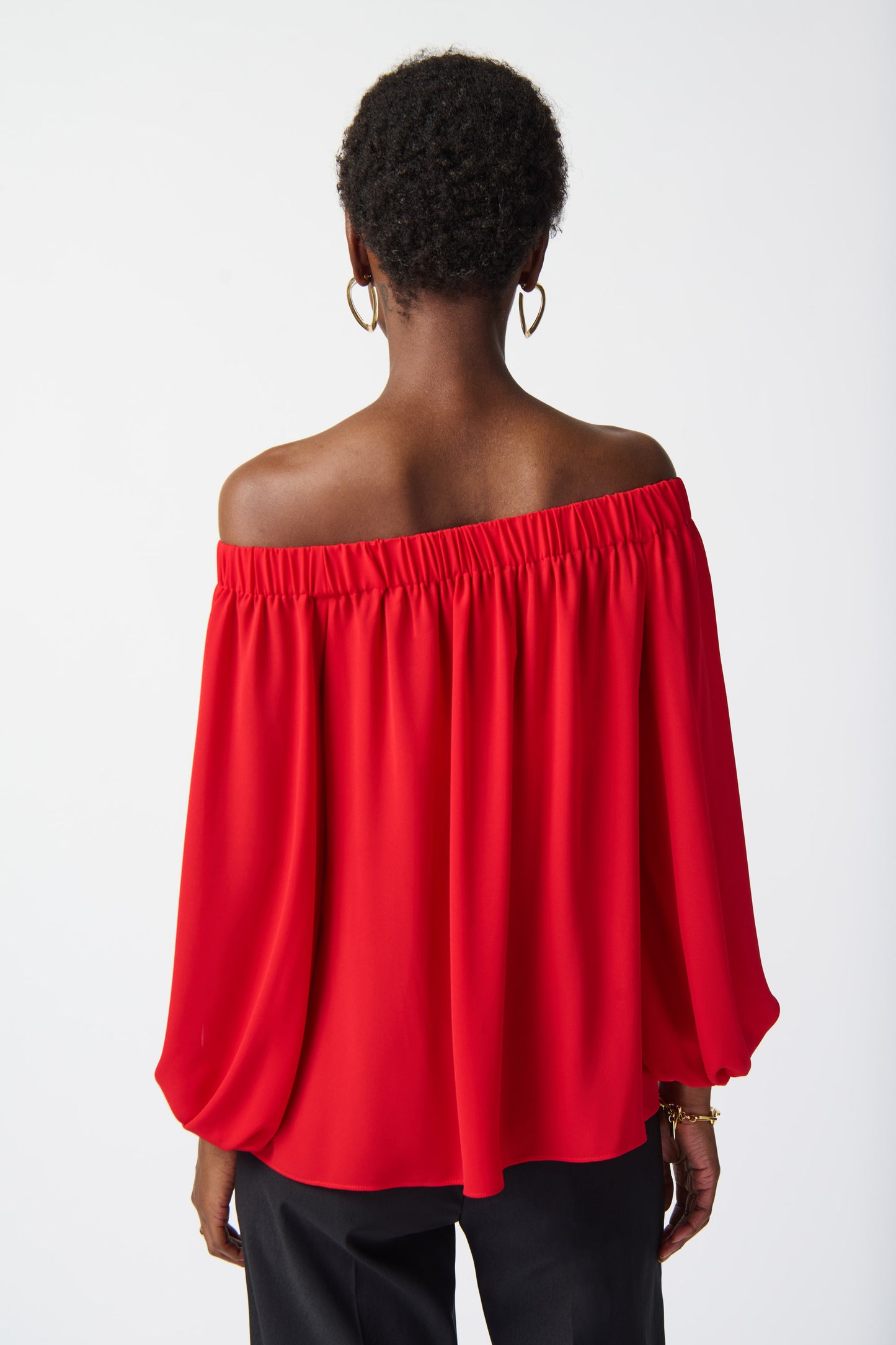 Joseph Ribkoff Georgette Off Shoulder Flared Top Radiant Red 241304-4209