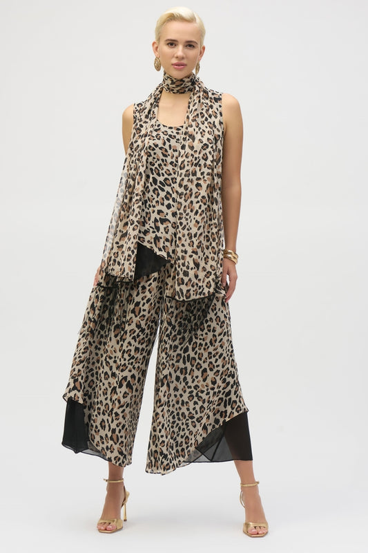 Joseph Ribkoff Chiffon Animal Print Reversible A-Line Tunic Beige/Black 252155-295