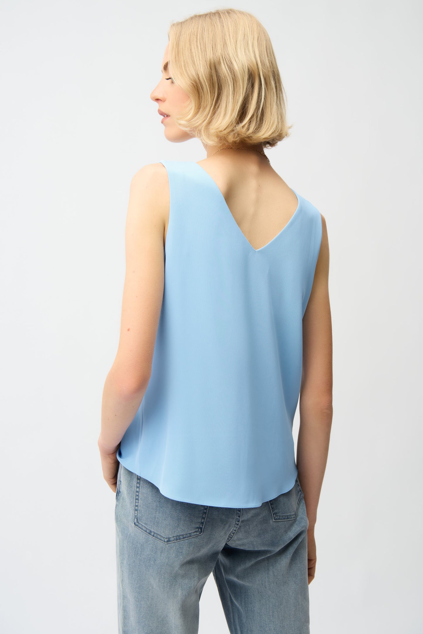 Joseph Ribkoff Woven Twill Sleeveless Straight Top With V-neckline Sky Blue 261248-4473