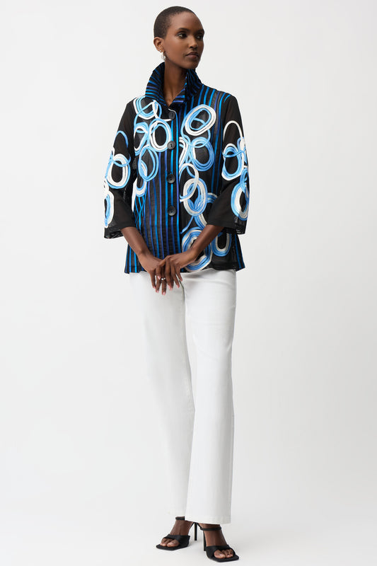 Joseph Ribkoff Satin & Mesh Soutache Jacket Black/Multi 261904-178