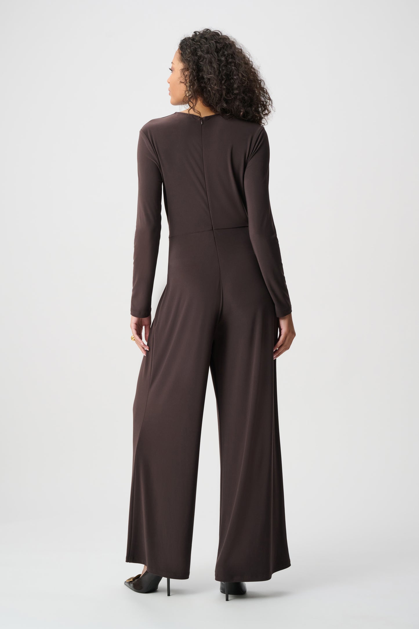 Joseph Ribkoff Silky Knit Wide-Leg Wrap Jumpsuit Mocha 263005