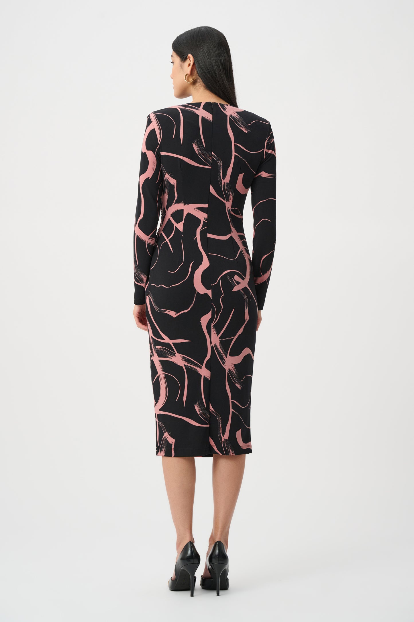 Joseph Ribkoff Silky Knit Printed Wrap Dress Black/Pink 263218-435