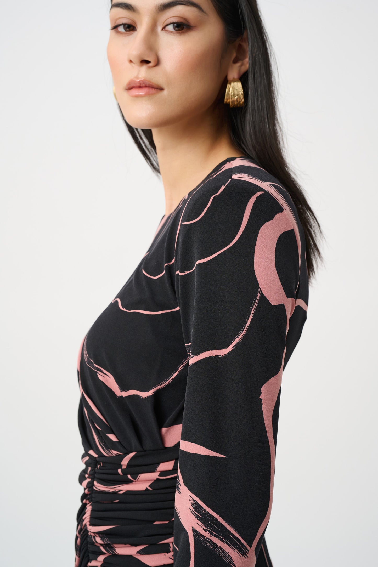 Joseph Ribkoff Silky Knit Printed Wrap Dress Black/Pink 263218-435