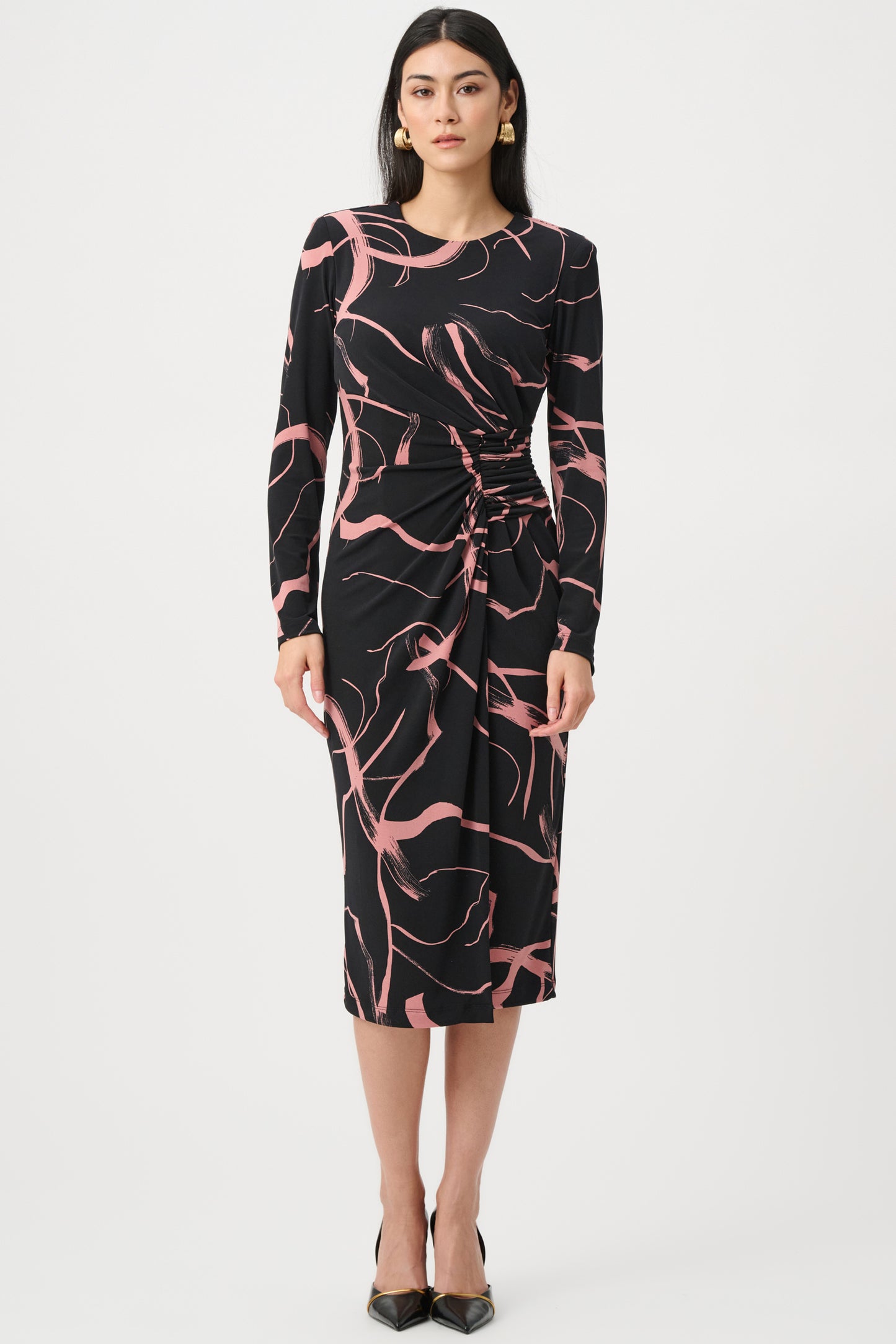 Joseph Ribkoff Silky Knit Printed Wrap Dress Black/Pink 263218-435