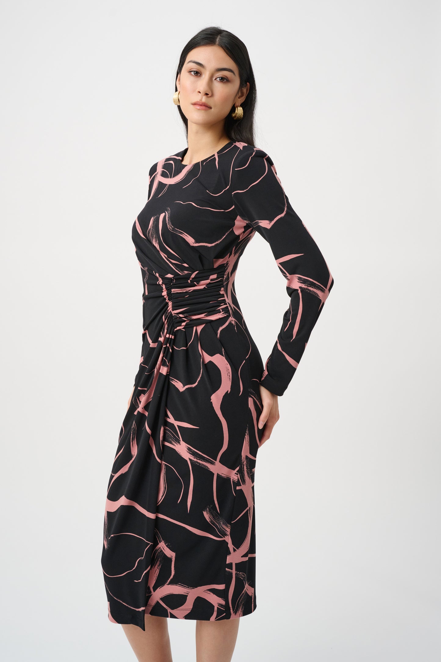 Joseph Ribkoff Silky Knit Printed Wrap Dress Black/Pink 263218-435
