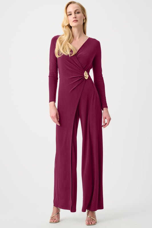 Joseph Ribkoff Silky Knit Wide Leg Wrap Jumpsuit Berry Burst 263763